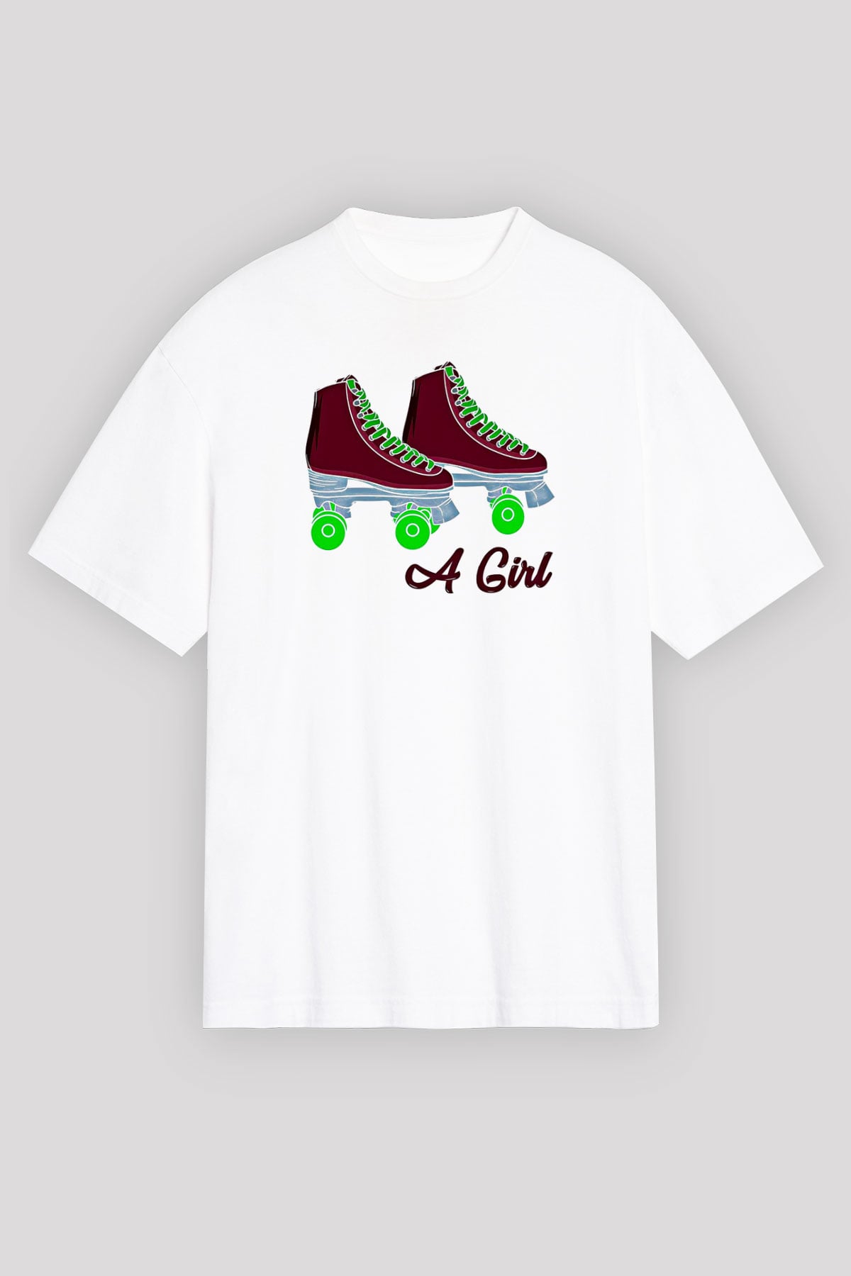 Paten Baskılı Unisex Beyaz Oversize Tişört - Tshirt