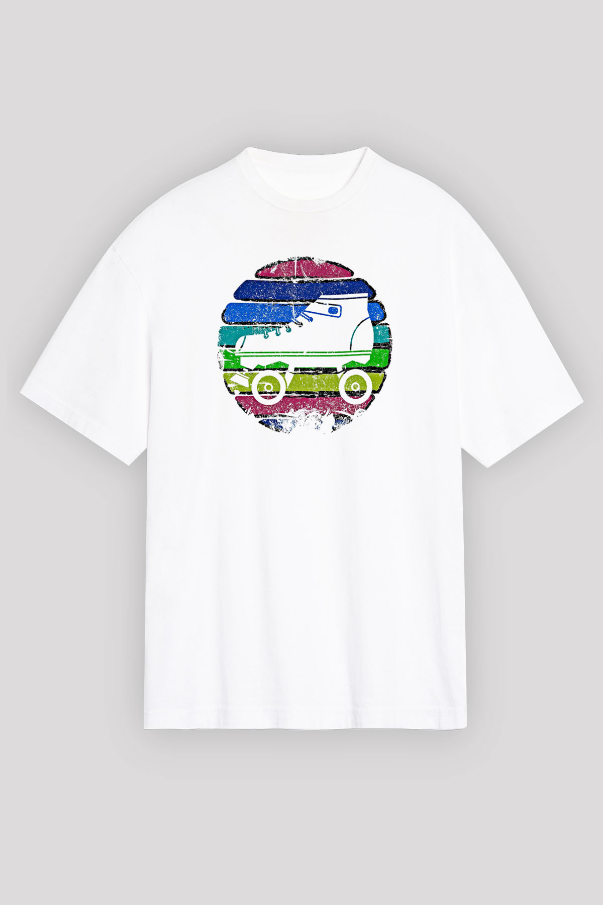 Paten Baskılı Unisex Beyaz Oversize Tişört - Tshirt