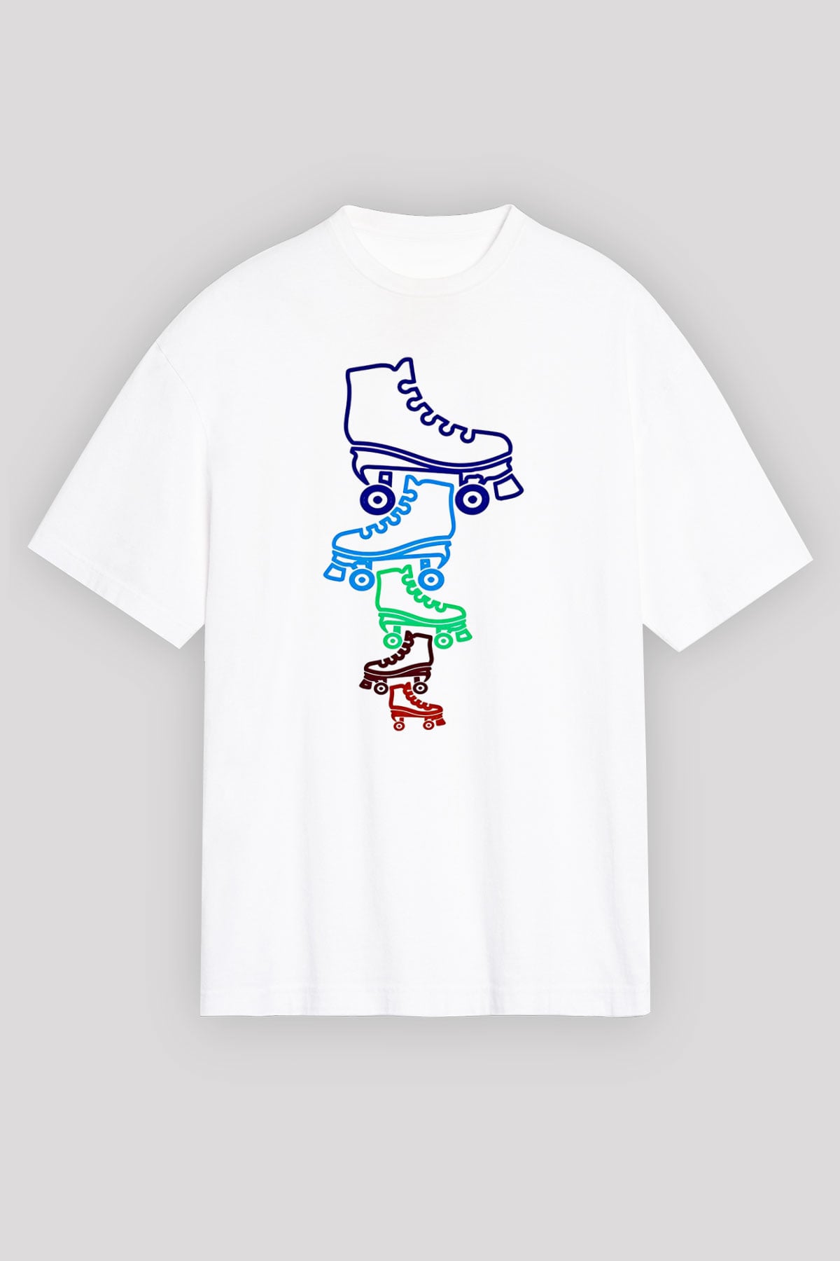 Paten Baskılı Unisex Beyaz Oversize Tişört - Tshirt