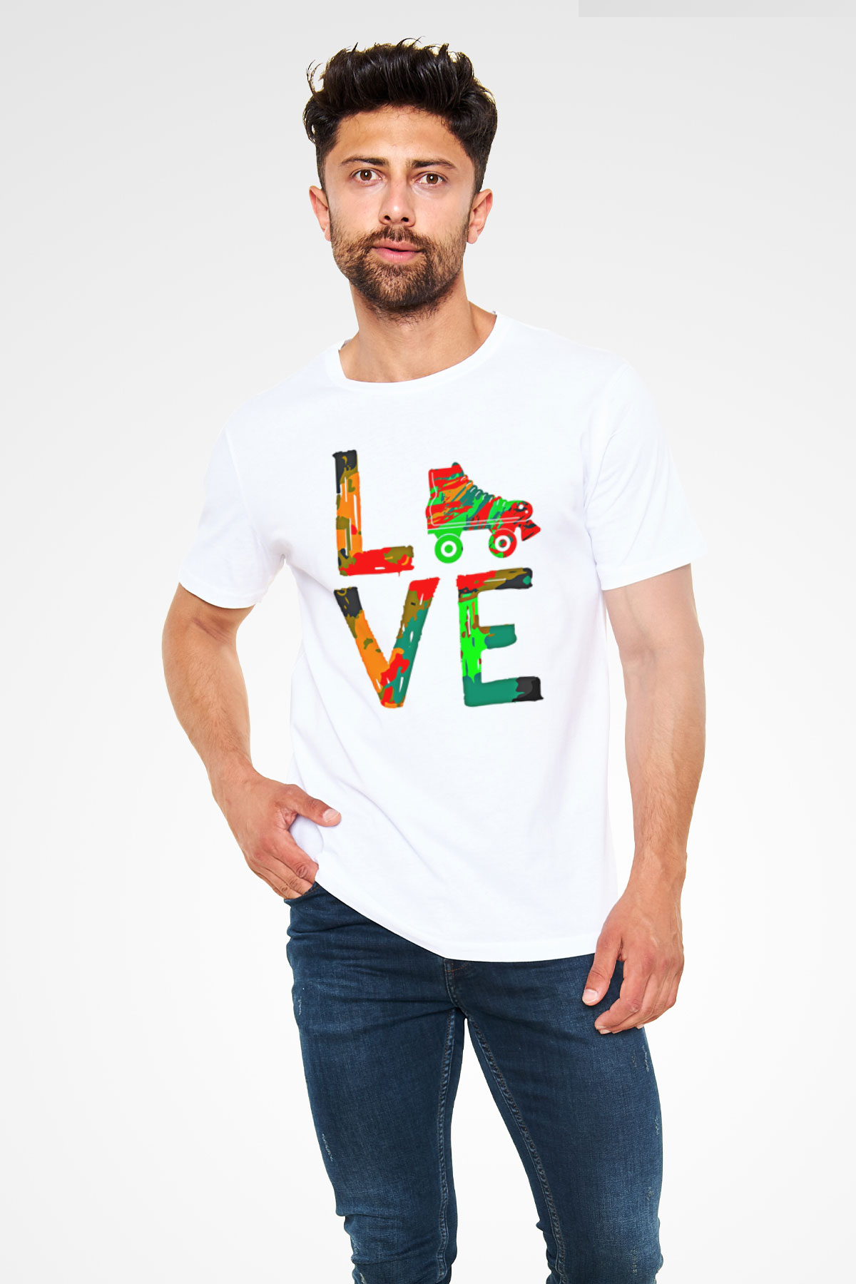 Paten Baskılı Unisex Beyaz Tişört - Tshirt