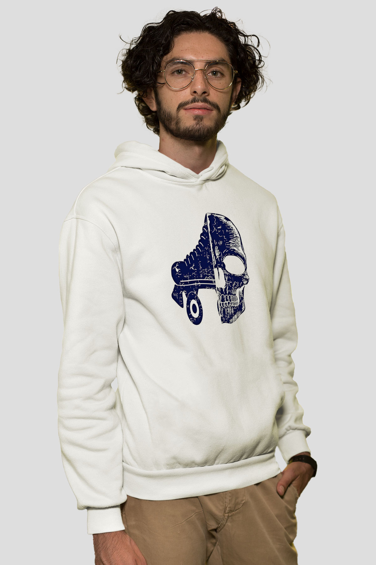 Paten Baskılı Unisex Ekru Hoodie
