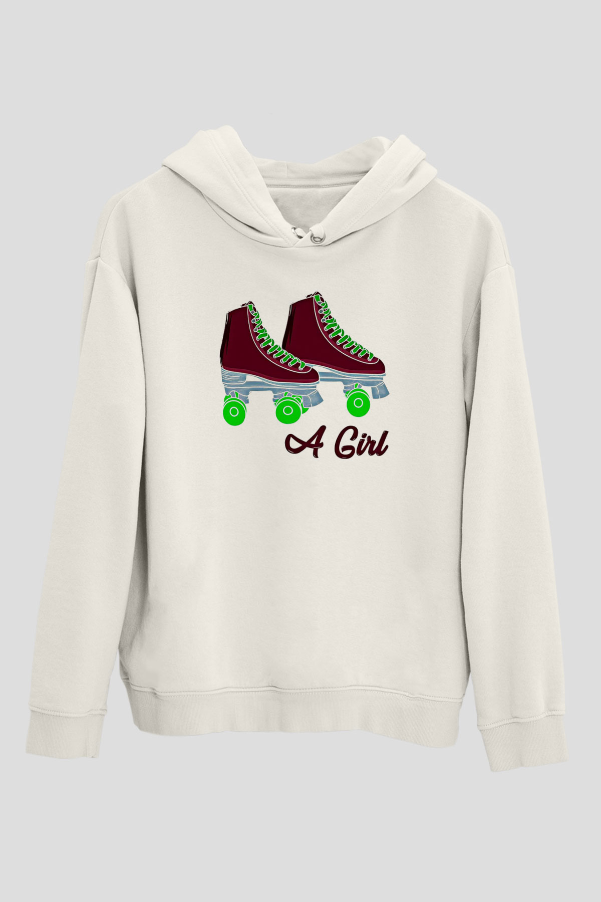 Paten Baskılı Unisex Ekru Hoodie
