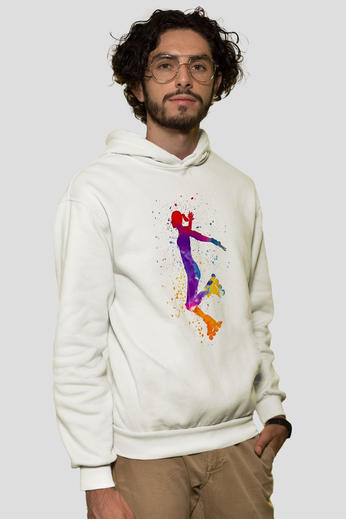 Paten Baskılı Unisex Ekru Hoodie