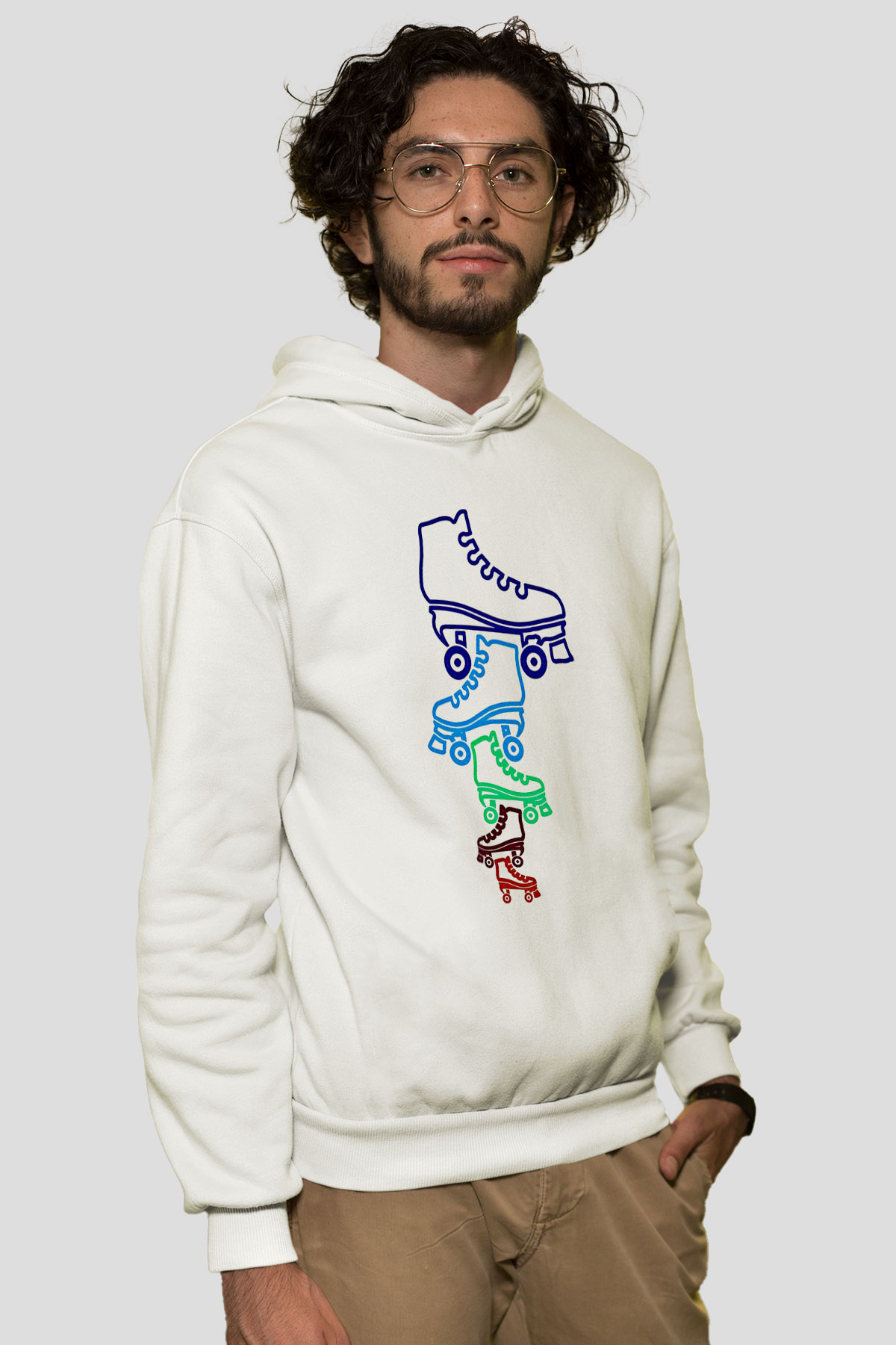 Paten Baskılı Unisex Ekru Hoodie