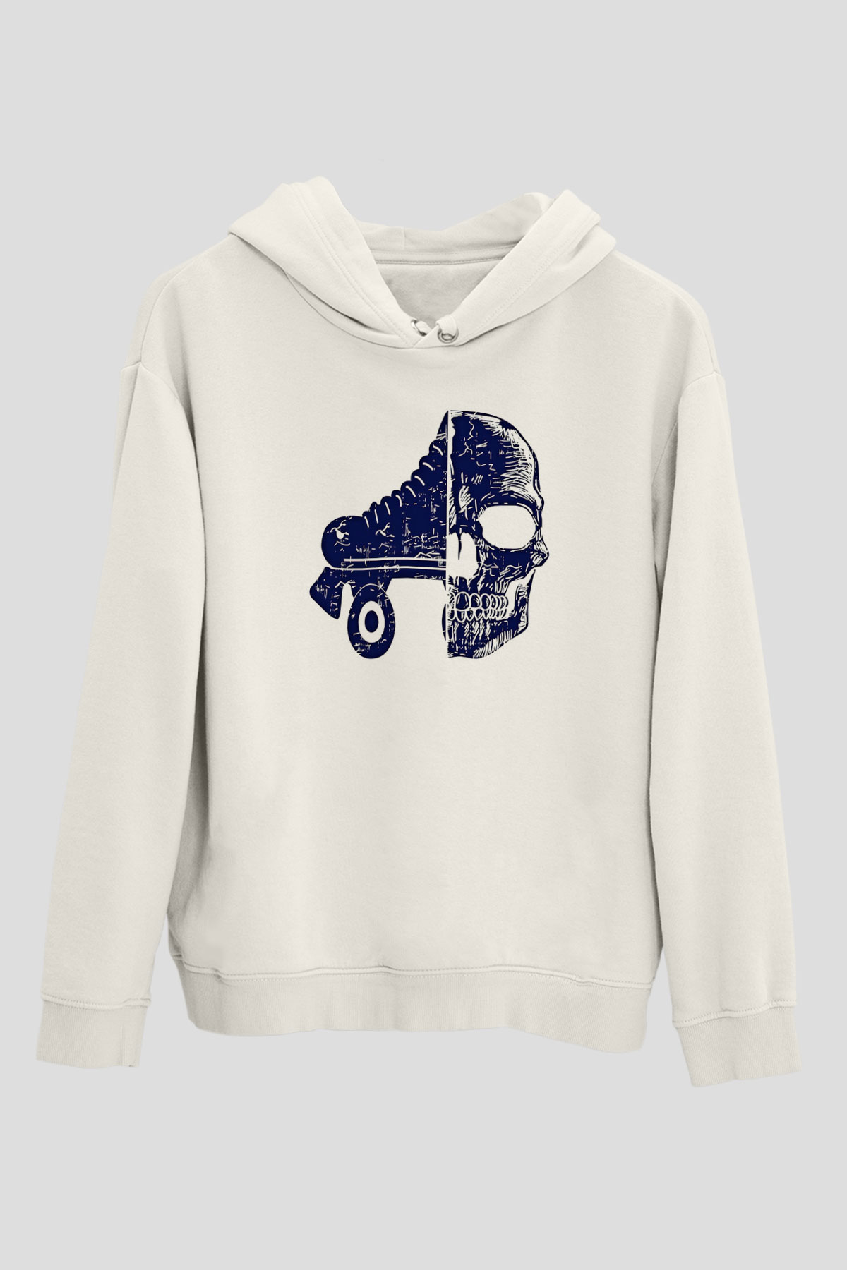 Paten Baskılı Unisex Ekru Hoodie