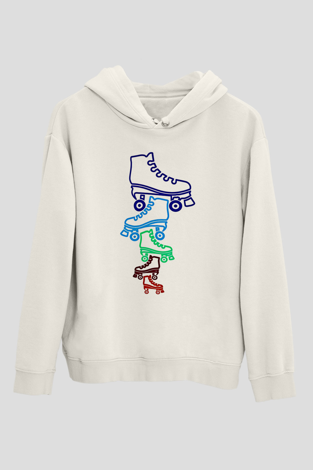 Paten Baskılı Unisex Ekru Hoodie