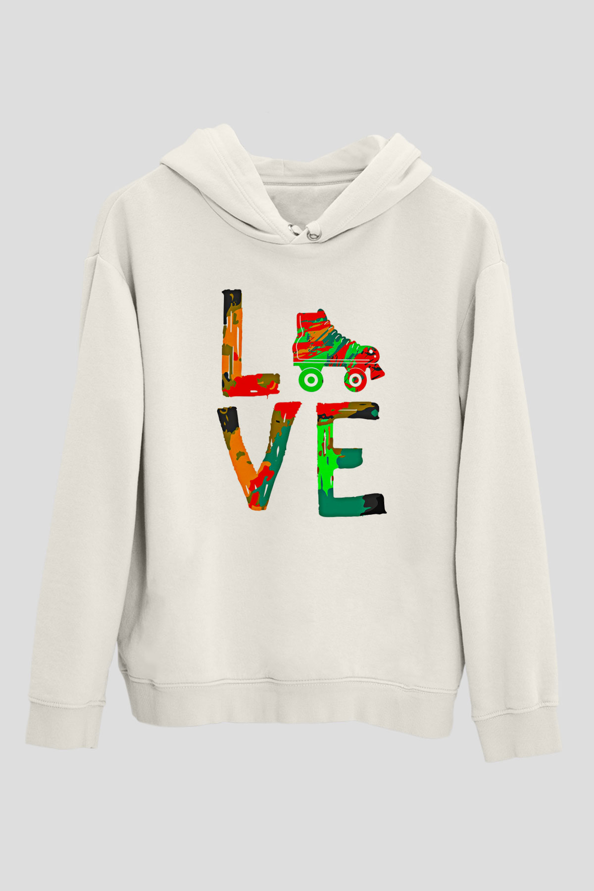 Paten Baskılı Unisex Ekru Hoodie