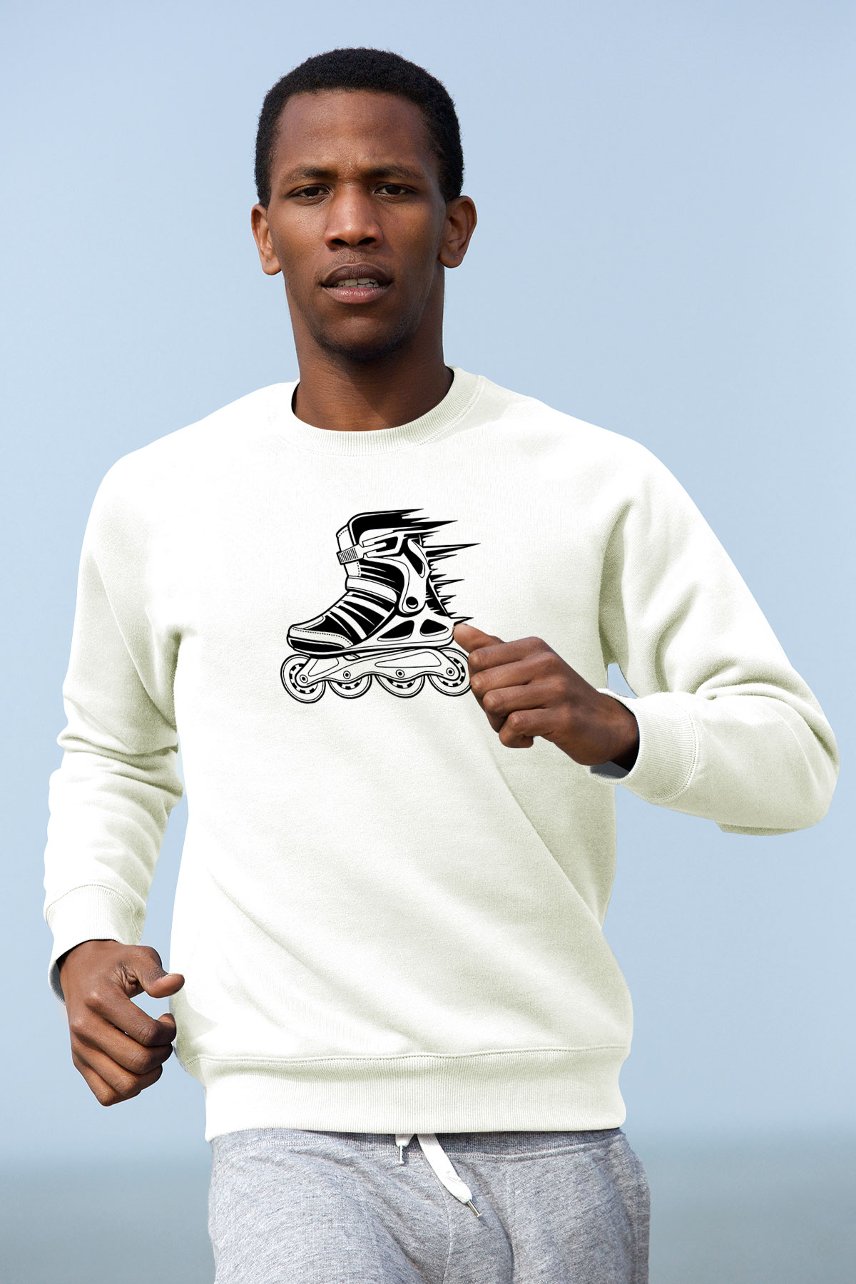 Paten Baskılı Unisex Ekru Sweatshirt