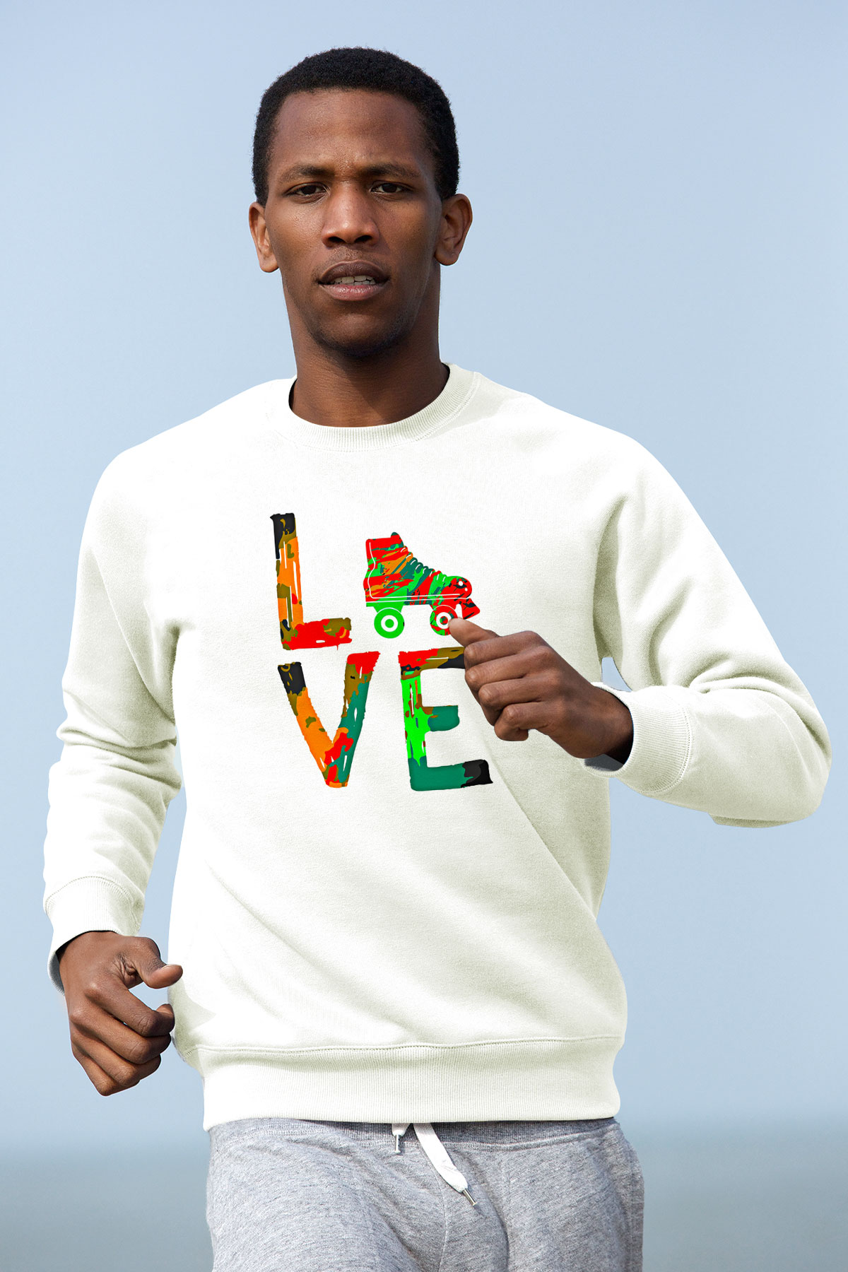 Paten Baskılı Unisex Ekru Sweatshirt