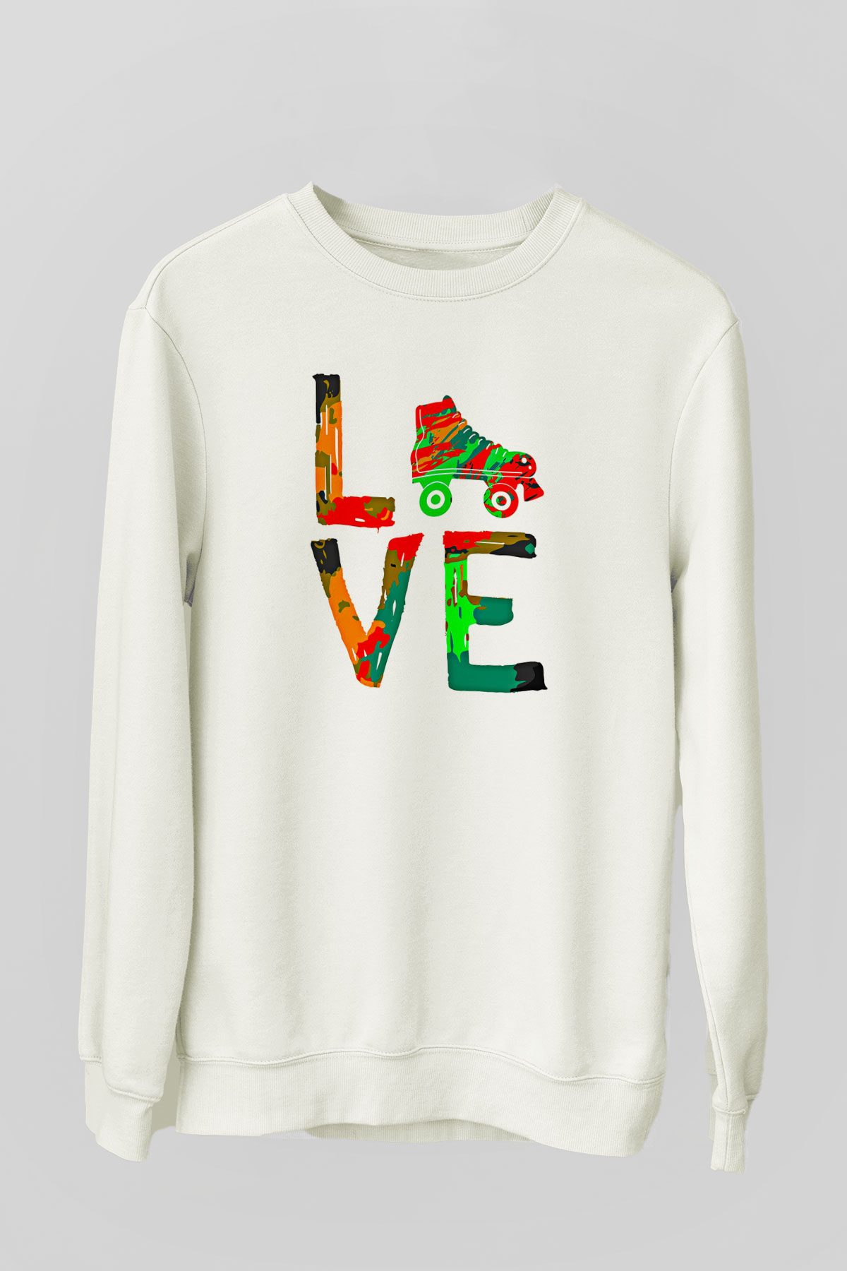 Paten Baskılı Unisex Ekru Sweatshirt