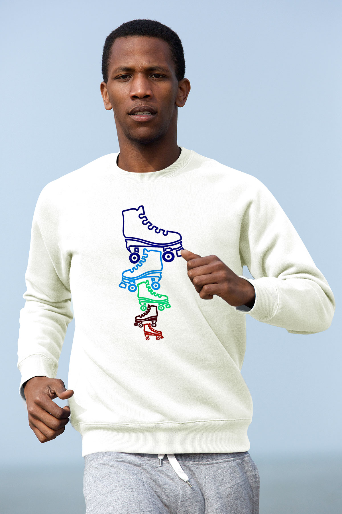 Paten Baskılı Unisex Ekru Sweatshirt