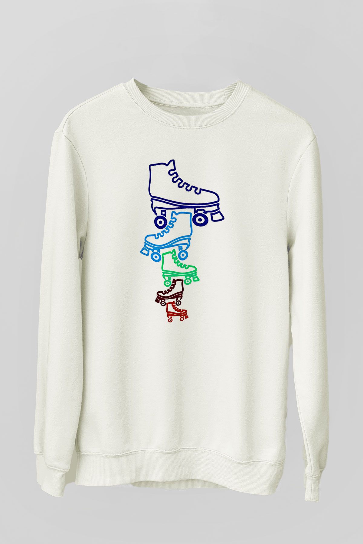 Paten Baskılı Unisex Ekru Sweatshirt