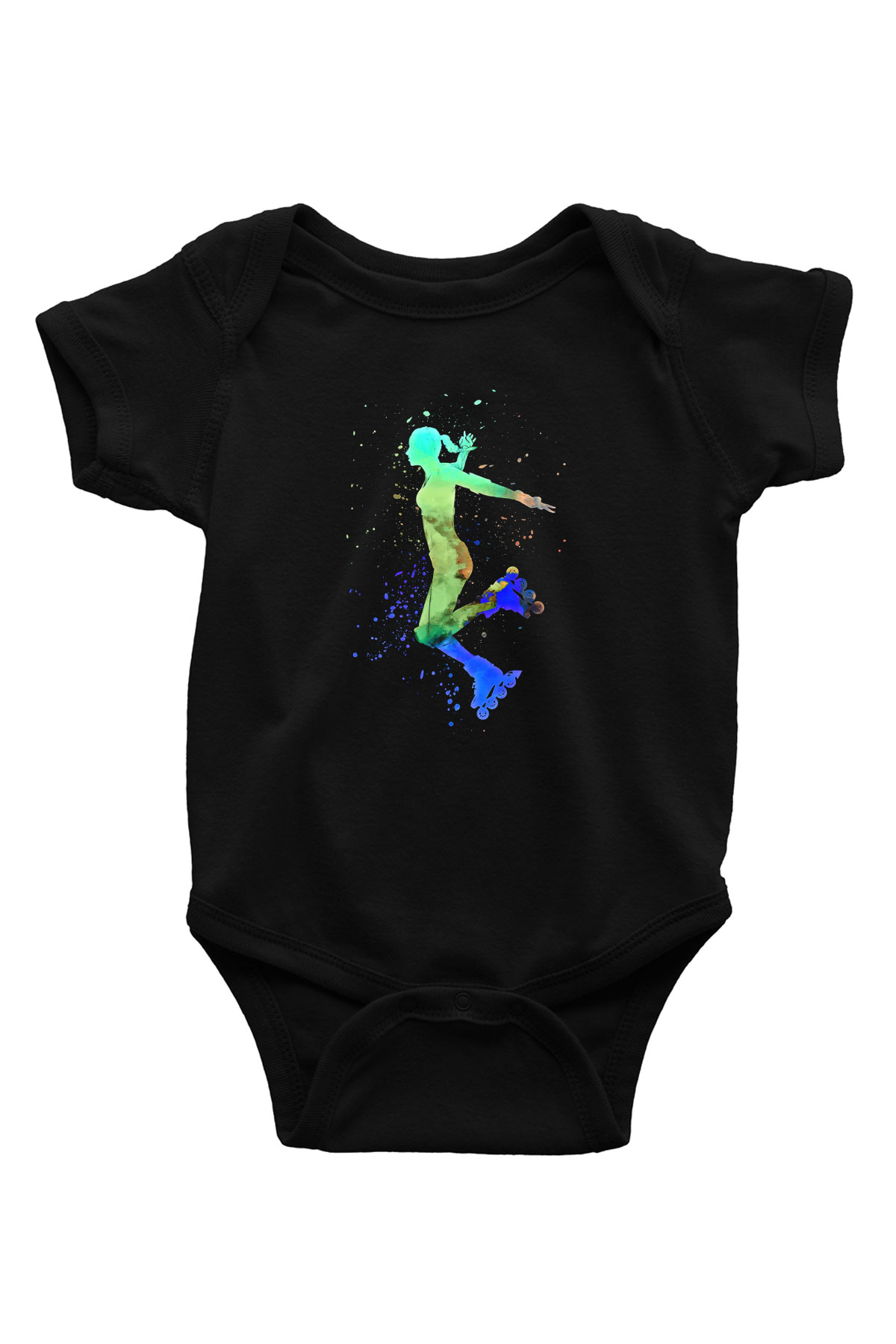 Paten Baskılı Unisex Siyah Bebek Body - Zıbın