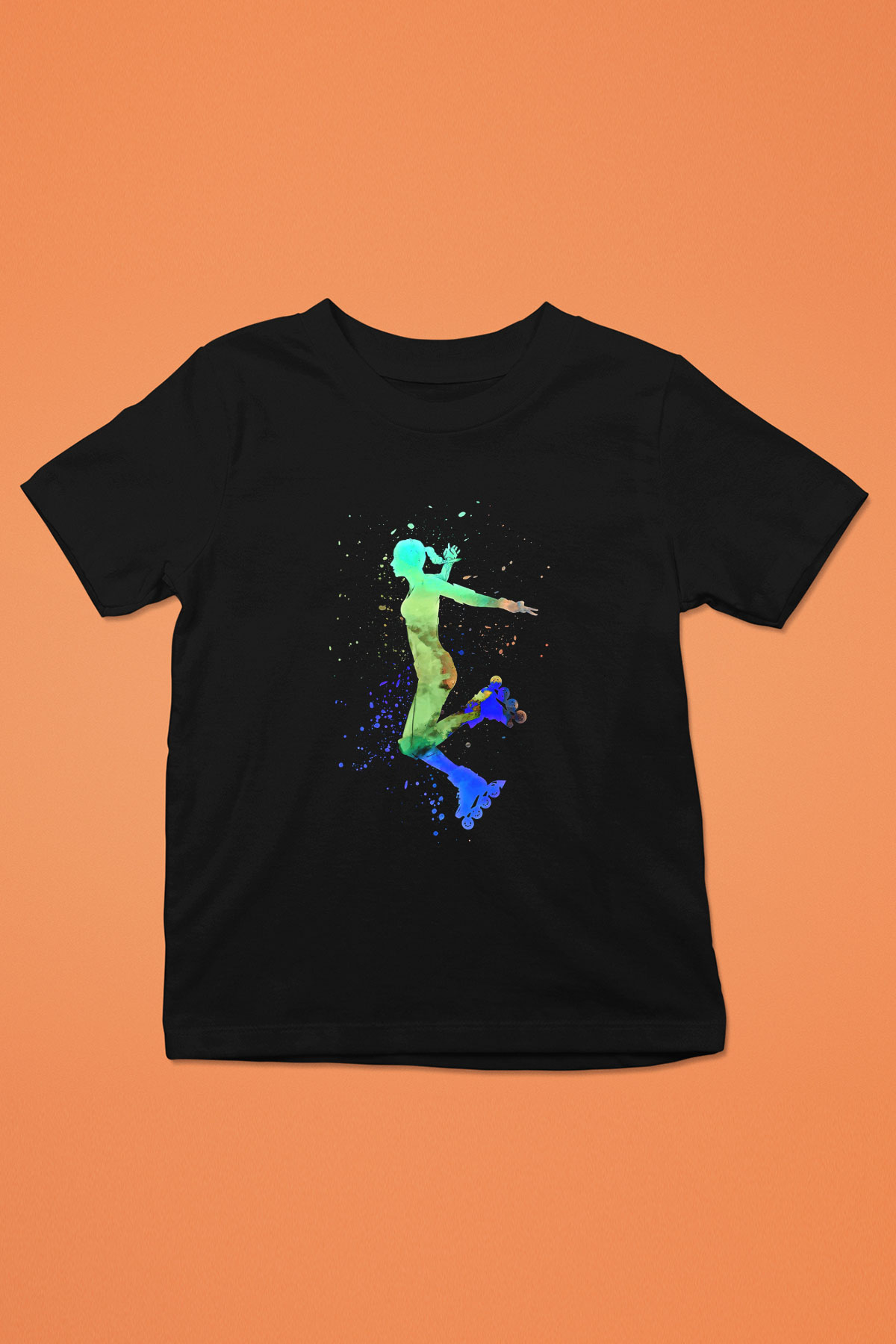 Paten Baskılı Unisex Siyah Çocuk Tİşörtü - Tshirt