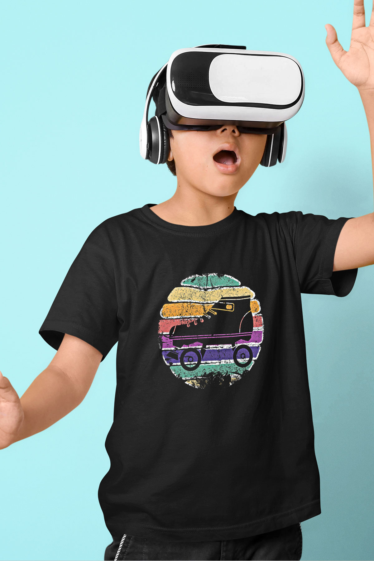 Paten Baskılı Unisex Siyah Çocuk Tİşörtü - Tshirt