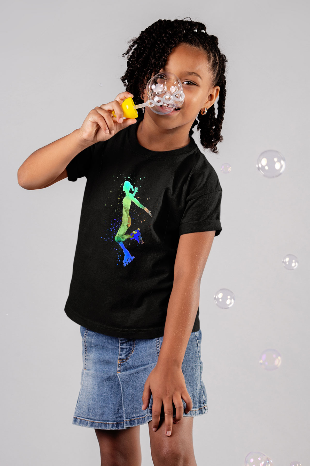 Paten Baskılı Unisex Siyah Çocuk Tİşörtü - Tshirt