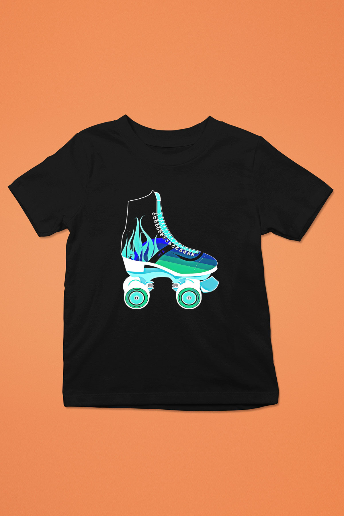 Paten Baskılı Unisex Siyah Çocuk Tİşörtü - Tshirt