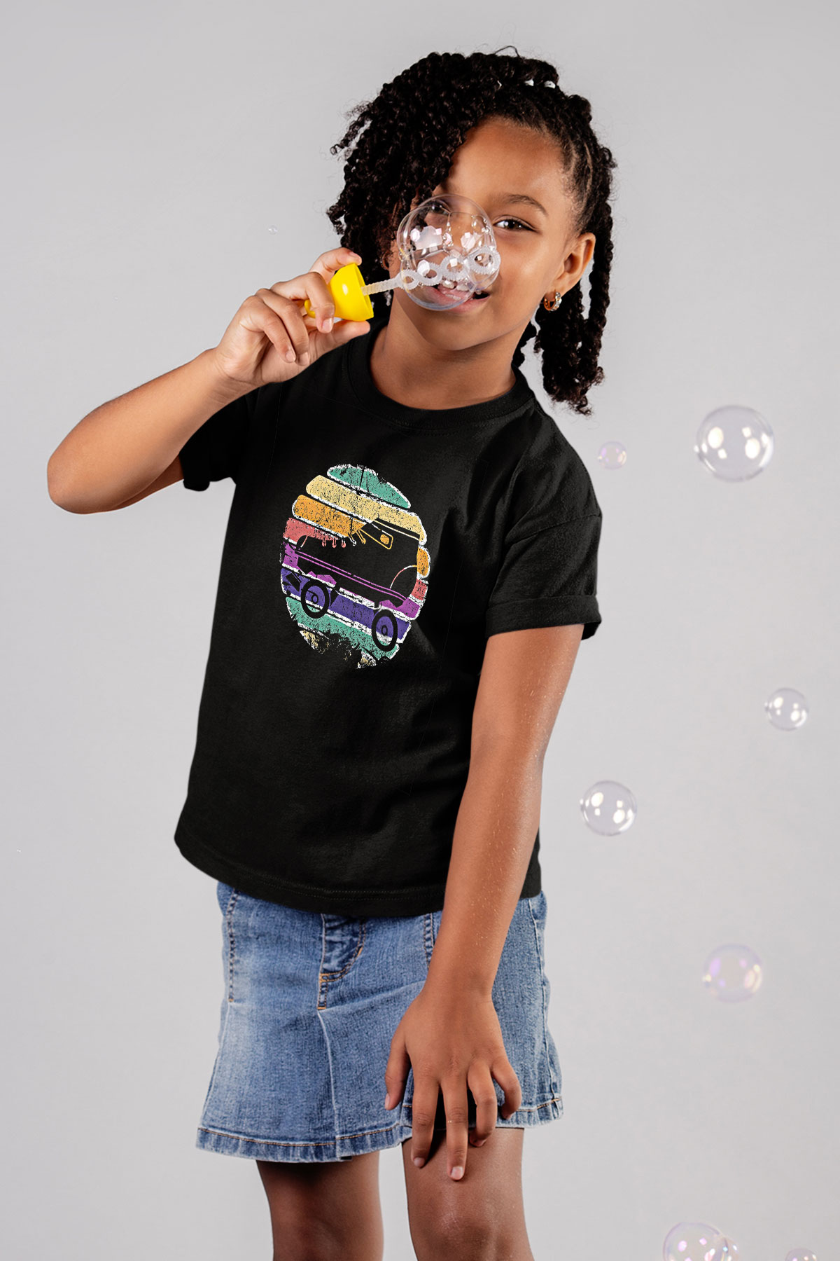 Paten Baskılı Unisex Siyah Çocuk Tİşörtü - Tshirt
