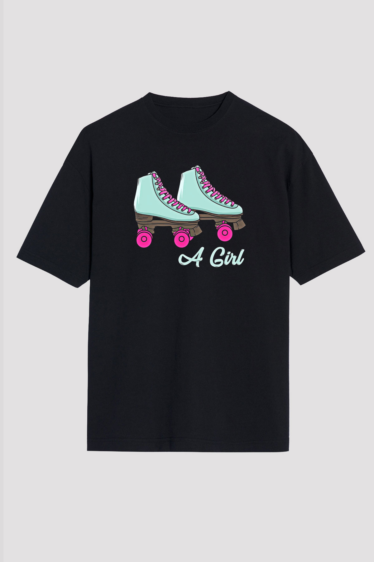 Paten Baskılı Unisex Siyah Oversize Tişört