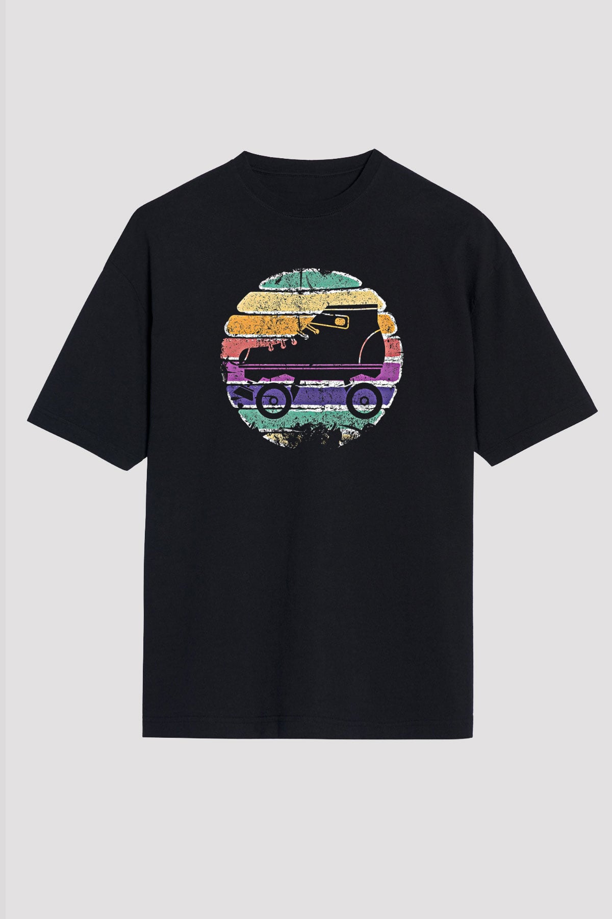 Paten Baskılı Unisex Siyah Oversize Tişört