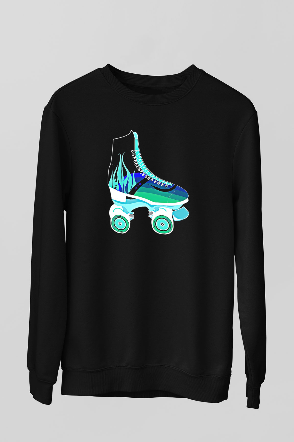 Paten Baskılı Unisex Siyah Sweatshirt
