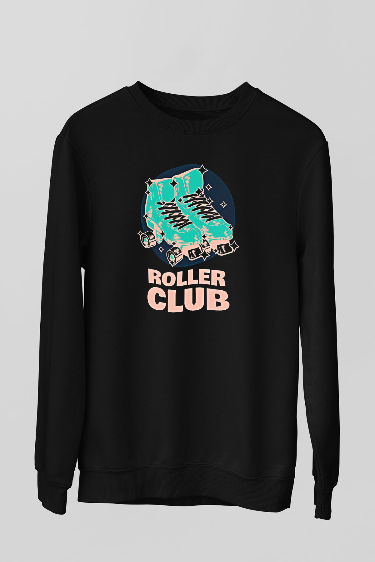 Paten Baskılı Unisex Siyah Sweatshirt