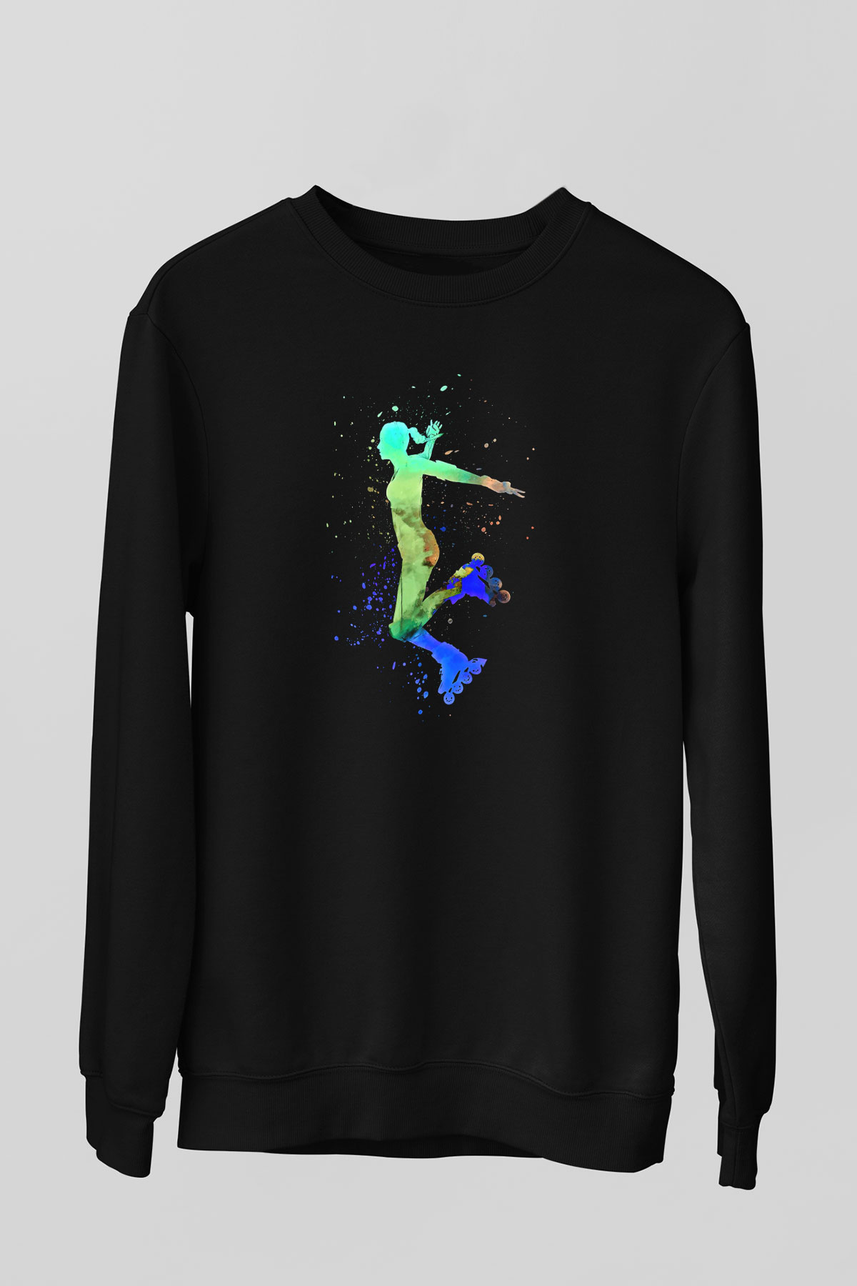 Paten Baskılı Unisex Siyah Sweatshirt