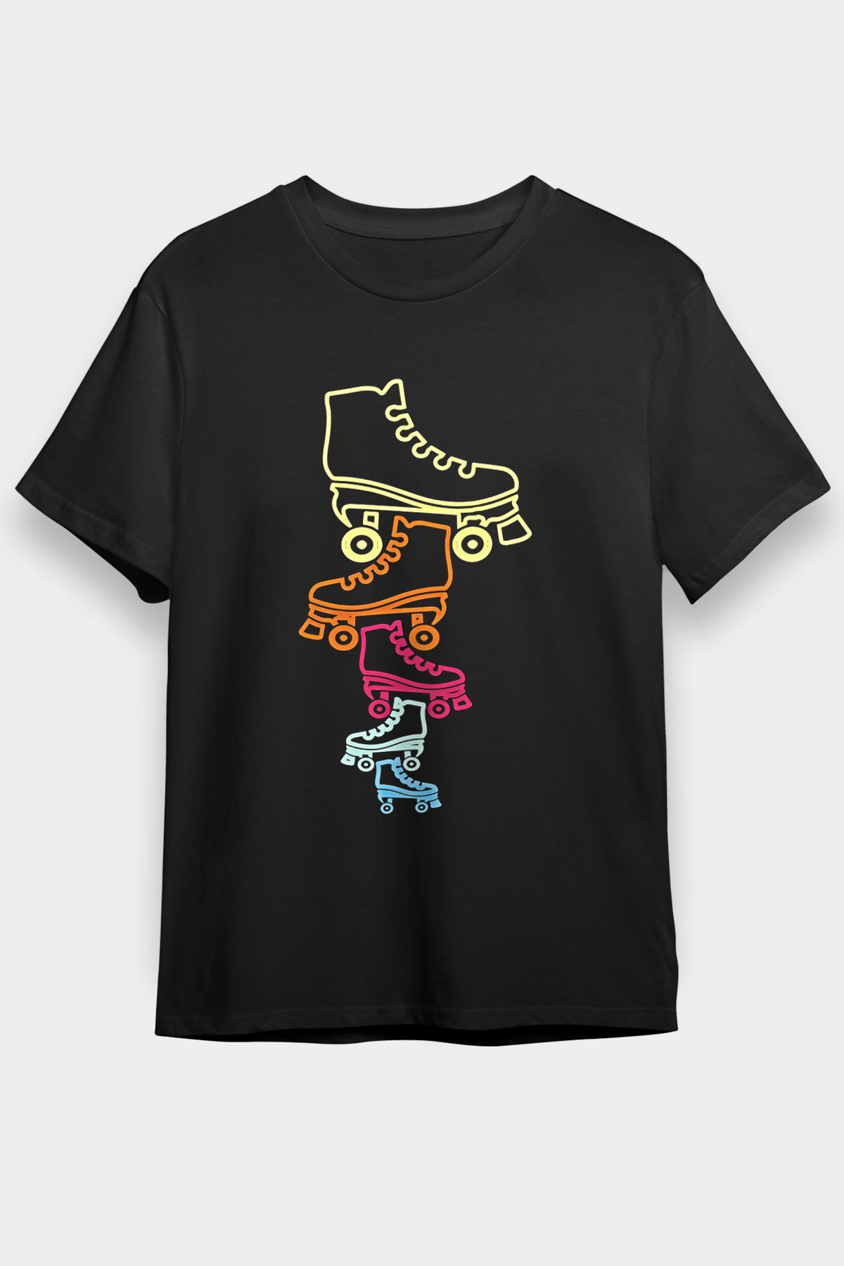 Paten Baskılı Unisex Siyah Tişört - Tshirt