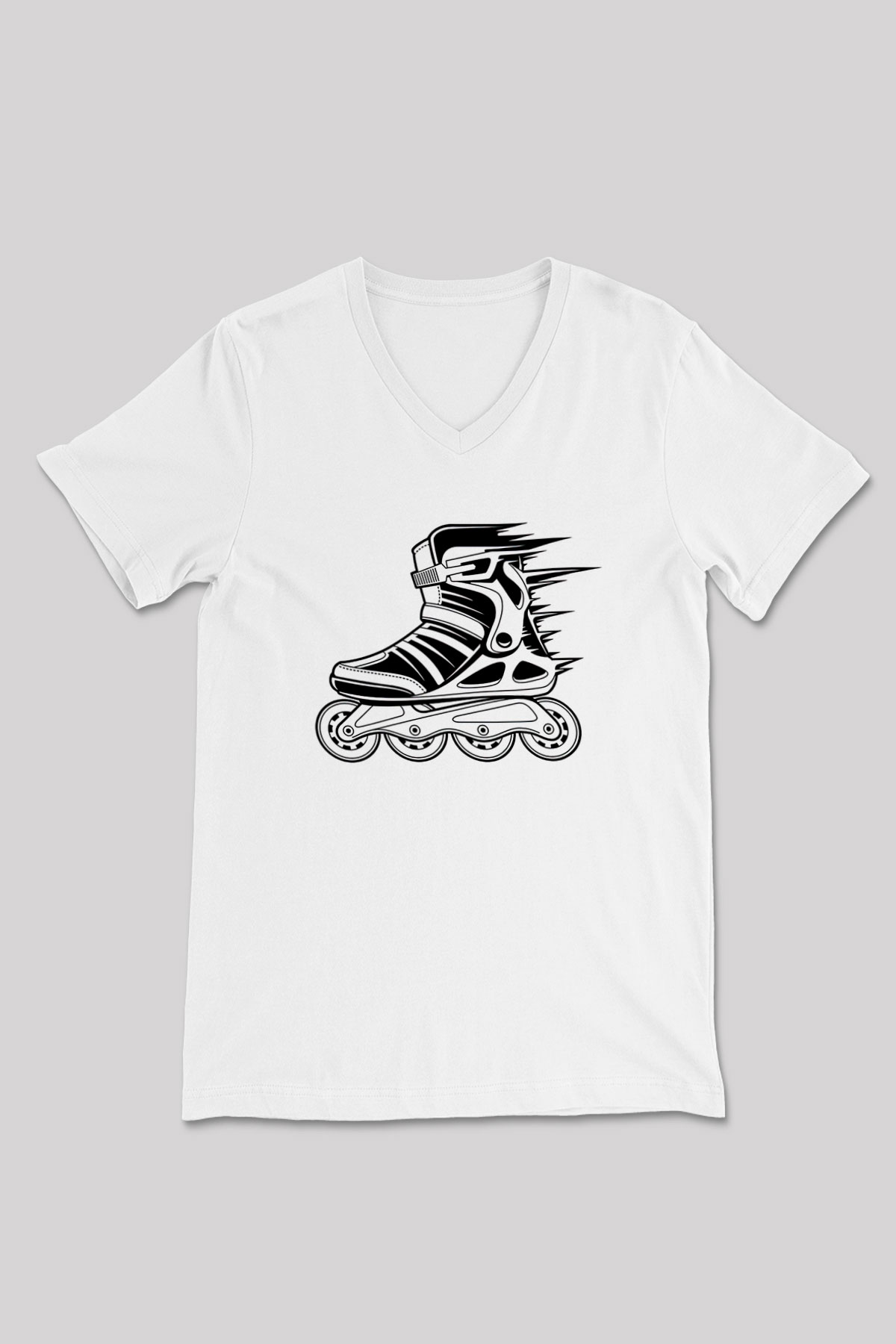 Paten Baskılı Unisex V Yaka Tişört - Tshirt