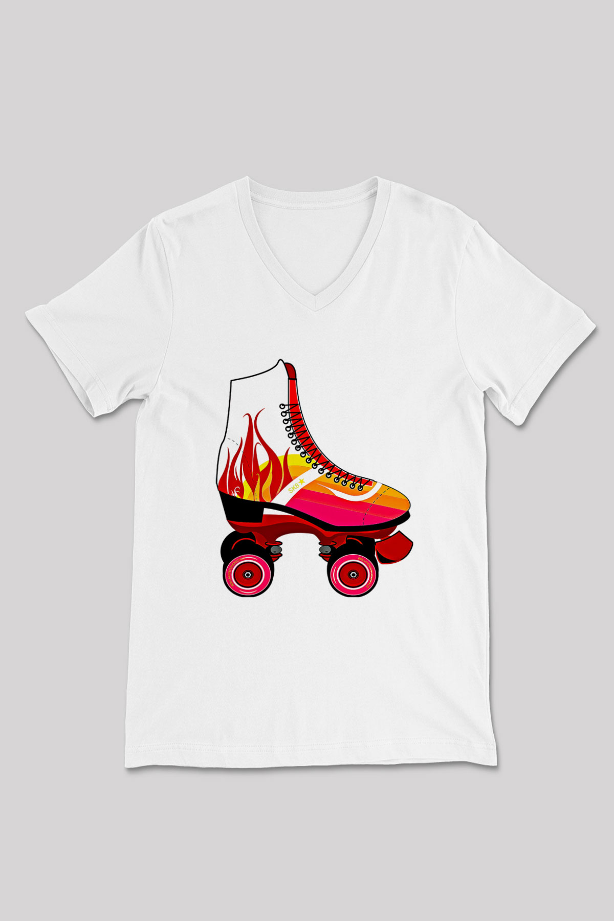 Paten Baskılı Unisex V Yaka Tişört - Tshirt