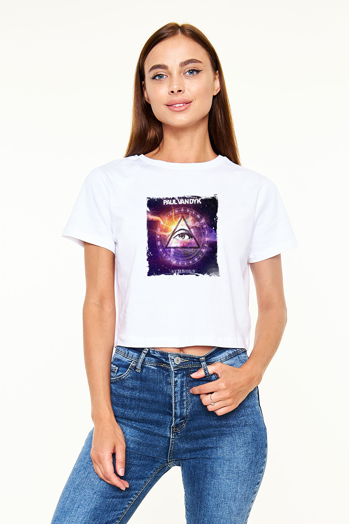 Paul Van Dyk Baskılı Beyaz Kadın Crop Top Tişört