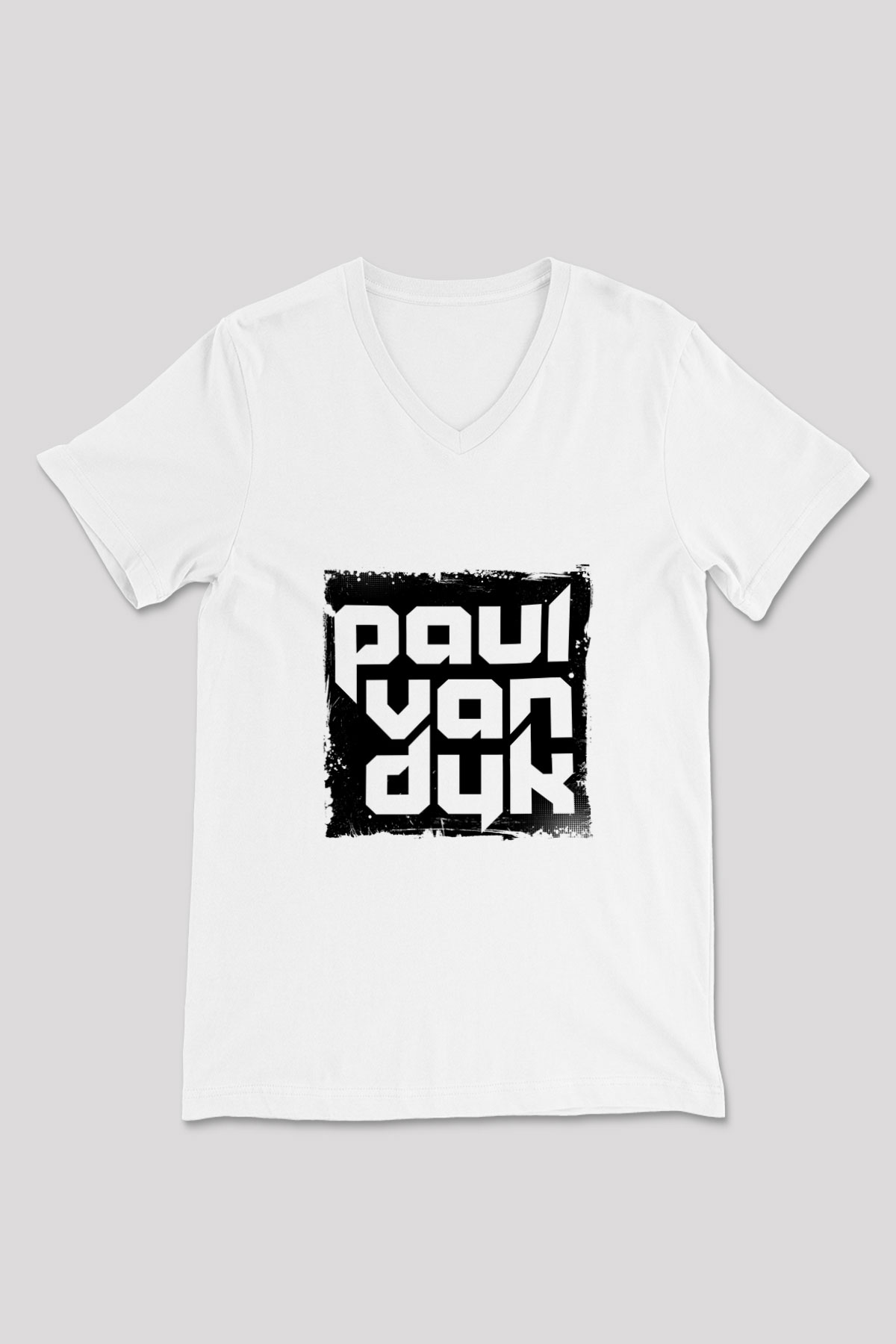 Paul Van Dyk Baskılı Beyaz V Yaka Unisex Tişört
