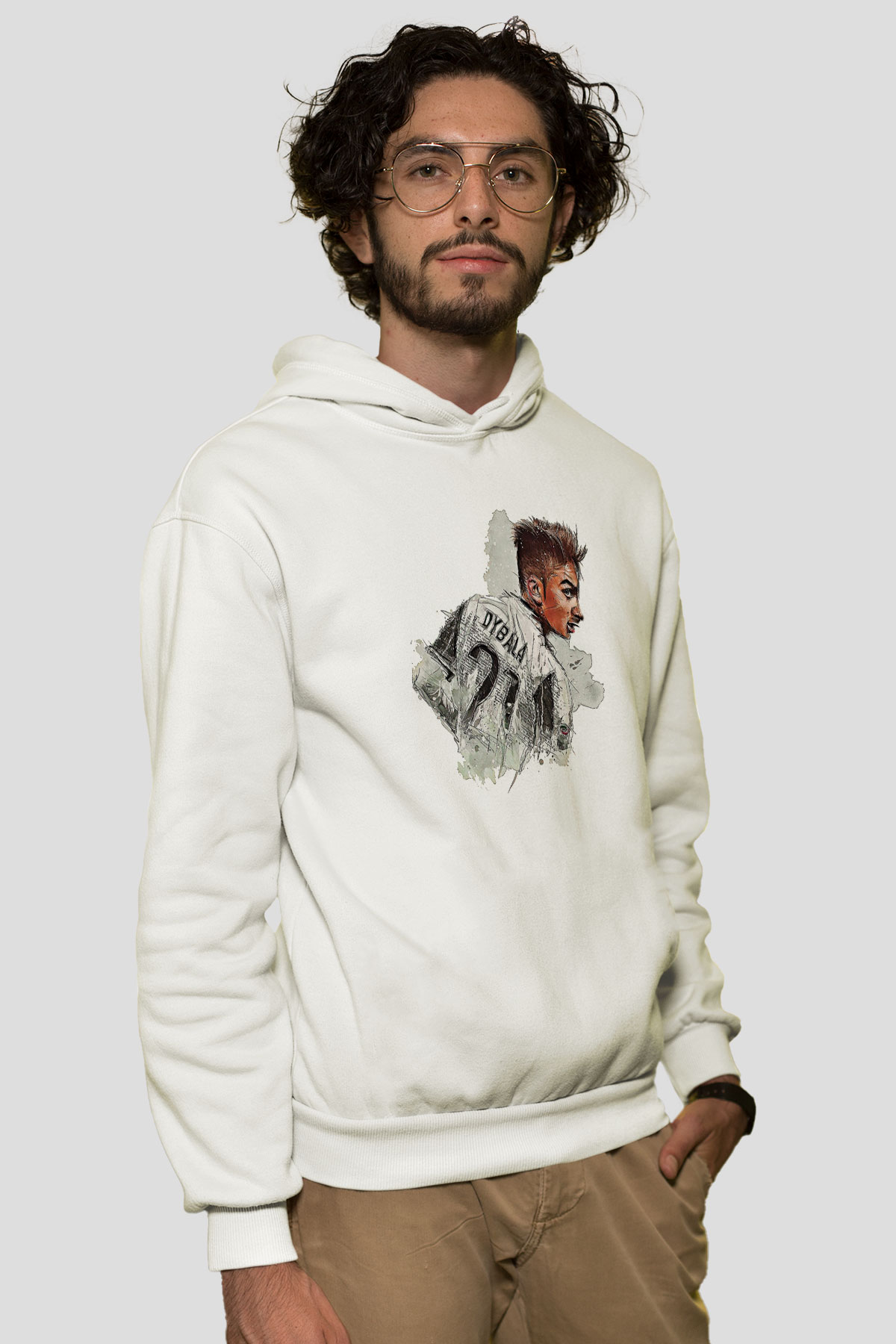 Paulo Dybala Baskılı Beyaz Unisex Kapüşonlu Sweatshirt