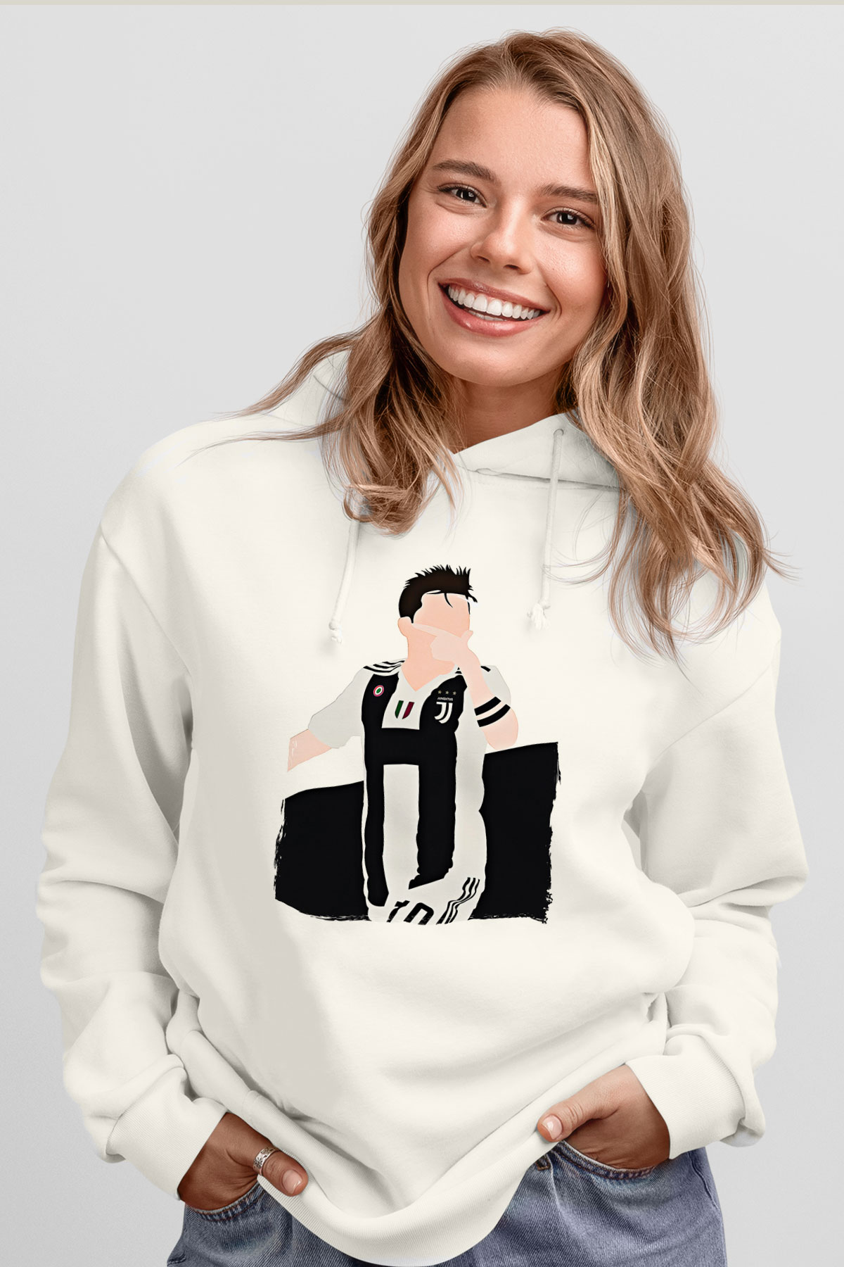 Paulo Dybala Baskılı Beyaz Unisex Kapüşonlu Sweatshirt