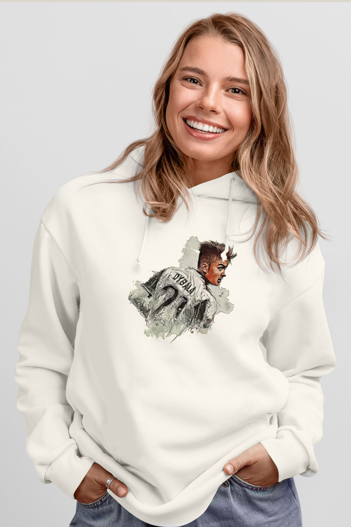 Paulo Dybala Baskılı Beyaz Unisex Kapüşonlu Sweatshirt