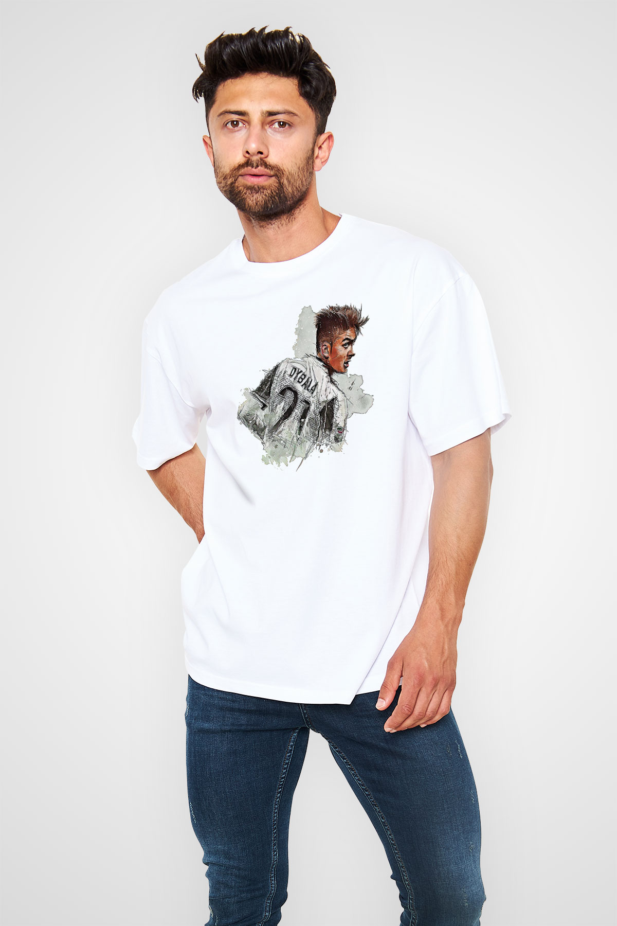 Paulo Dybala Baskılı Beyaz Unisex Oversize Tişört - Tshirt