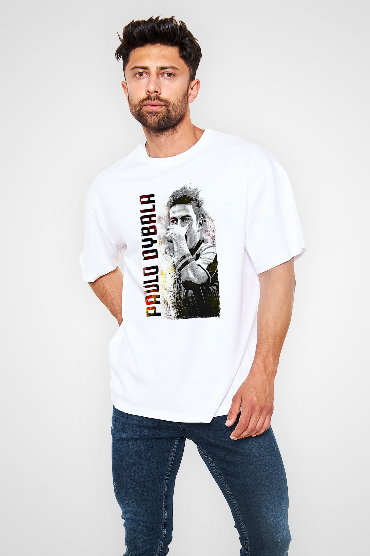 Paulo Dybala Baskılı Beyaz Unisex Oversize Tişört - Tshirt