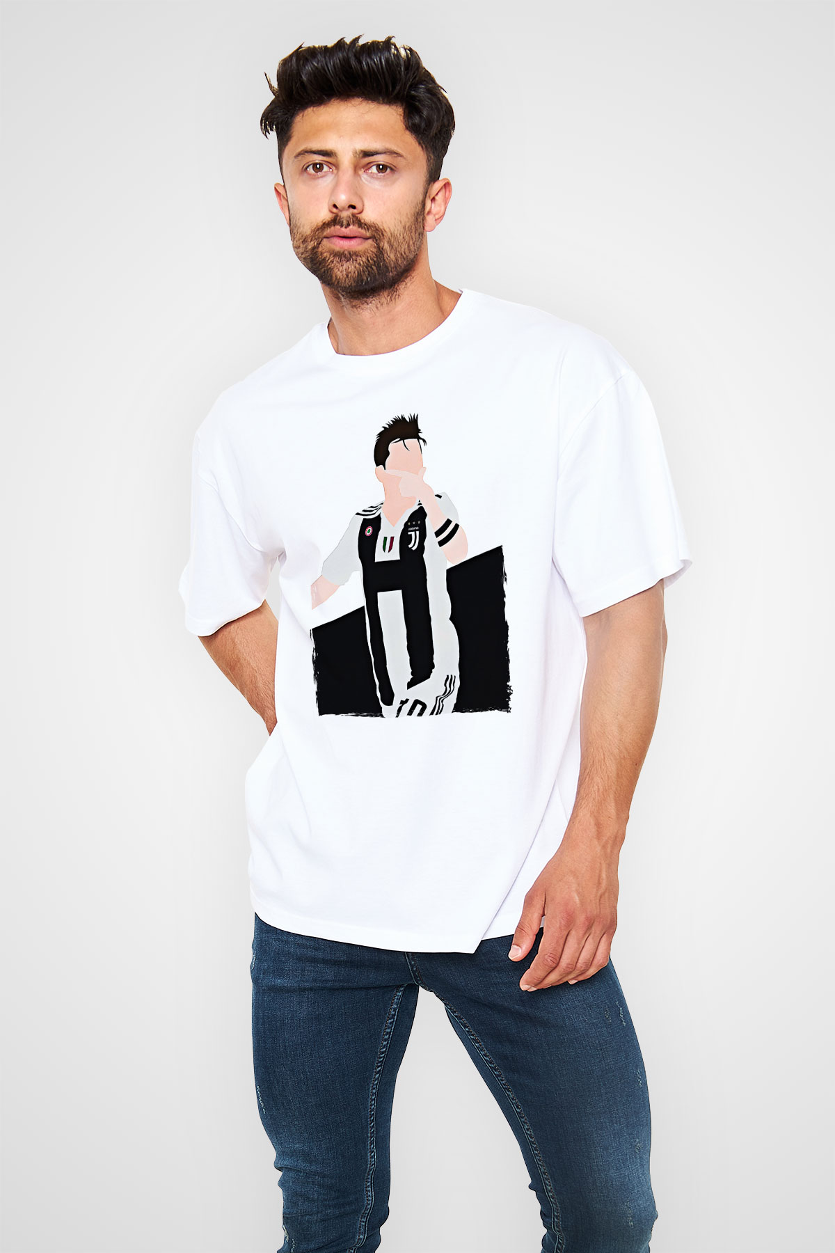 Paulo Dybala Baskılı Beyaz Unisex Oversize Tişört - Tshirt
