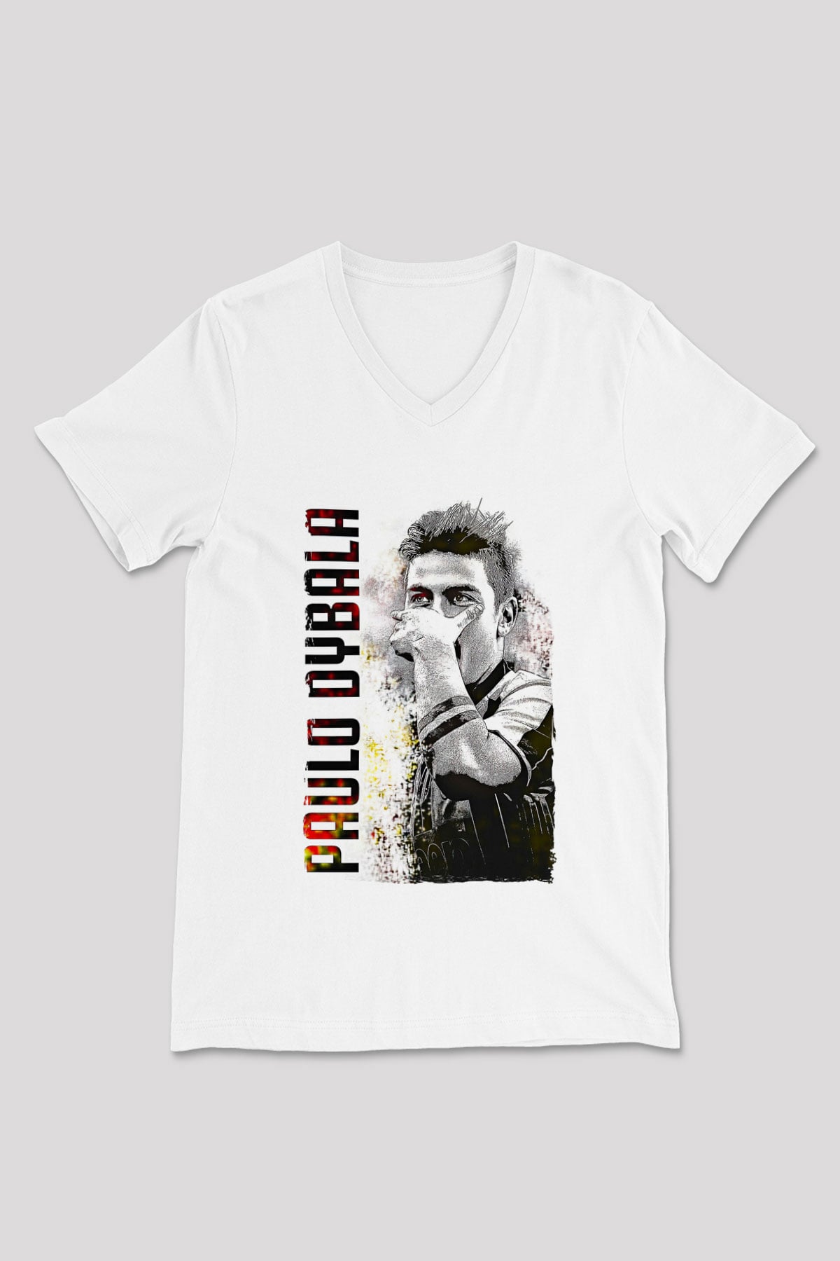 Paulo Dybala Baskılı Beyaz Unisex V Yaka Tişört - Tshirt