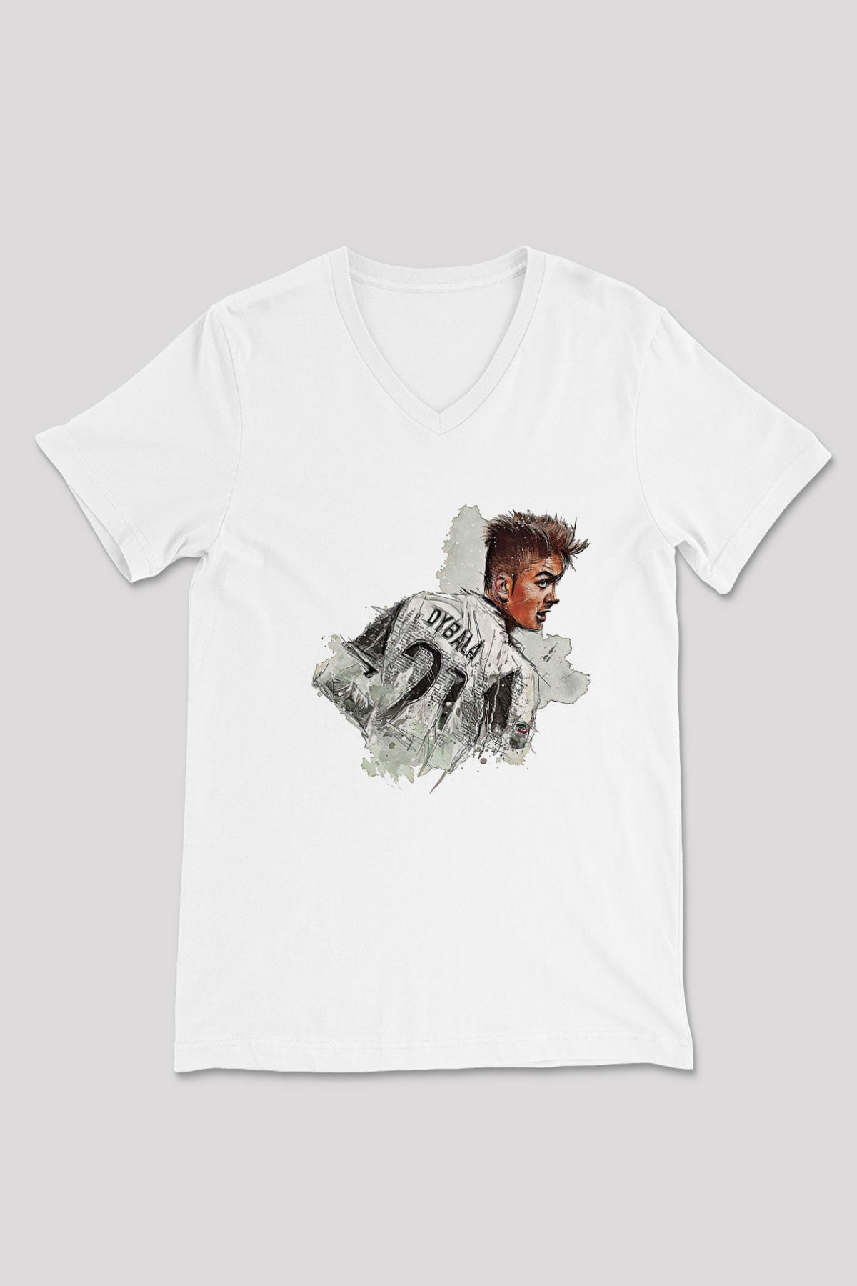 Paulo Dybala Baskılı Beyaz Unisex V Yaka Tişört - Tshirt