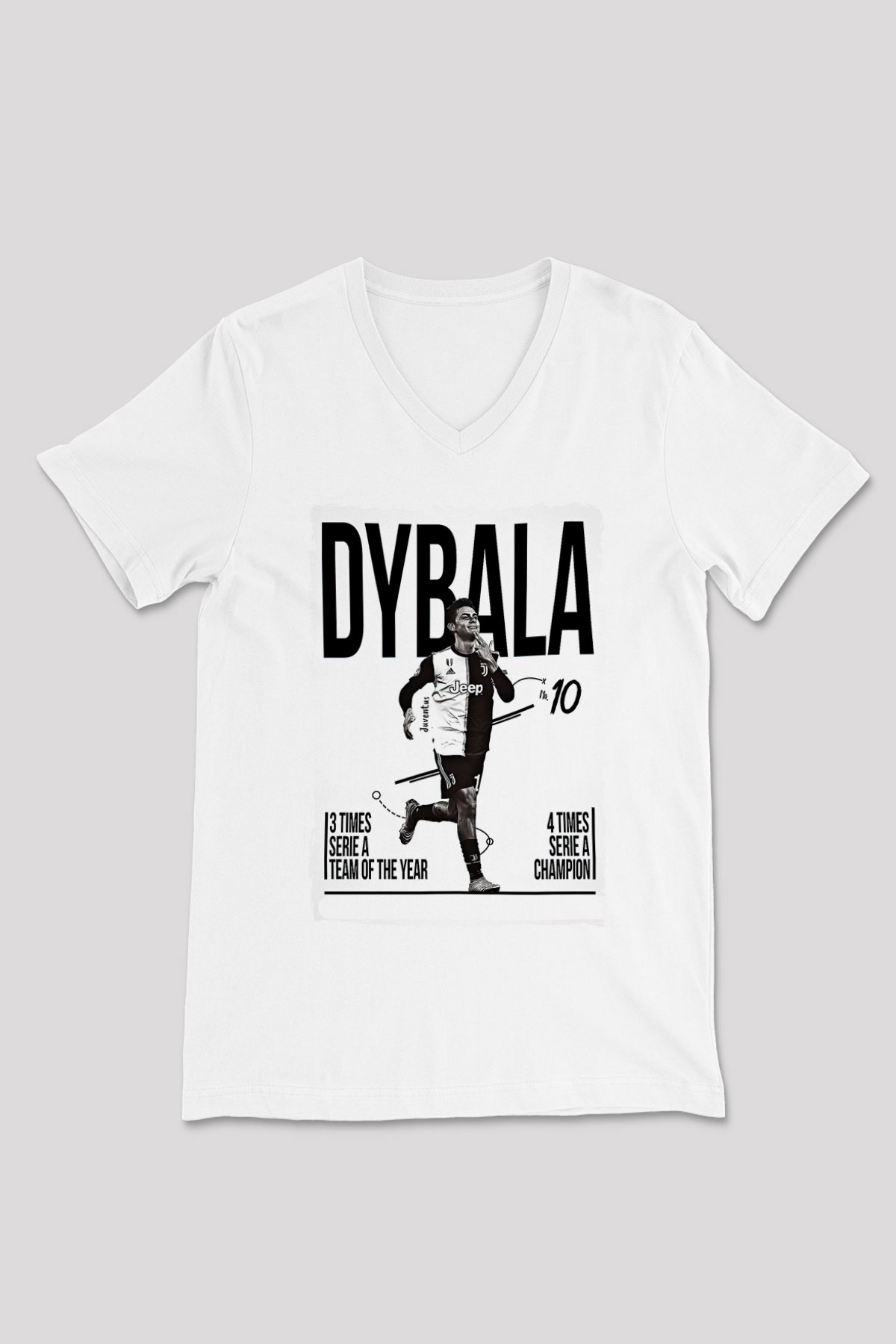Paulo Dybala Baskılı Beyaz Unisex V Yaka Tişört - Tshirt
