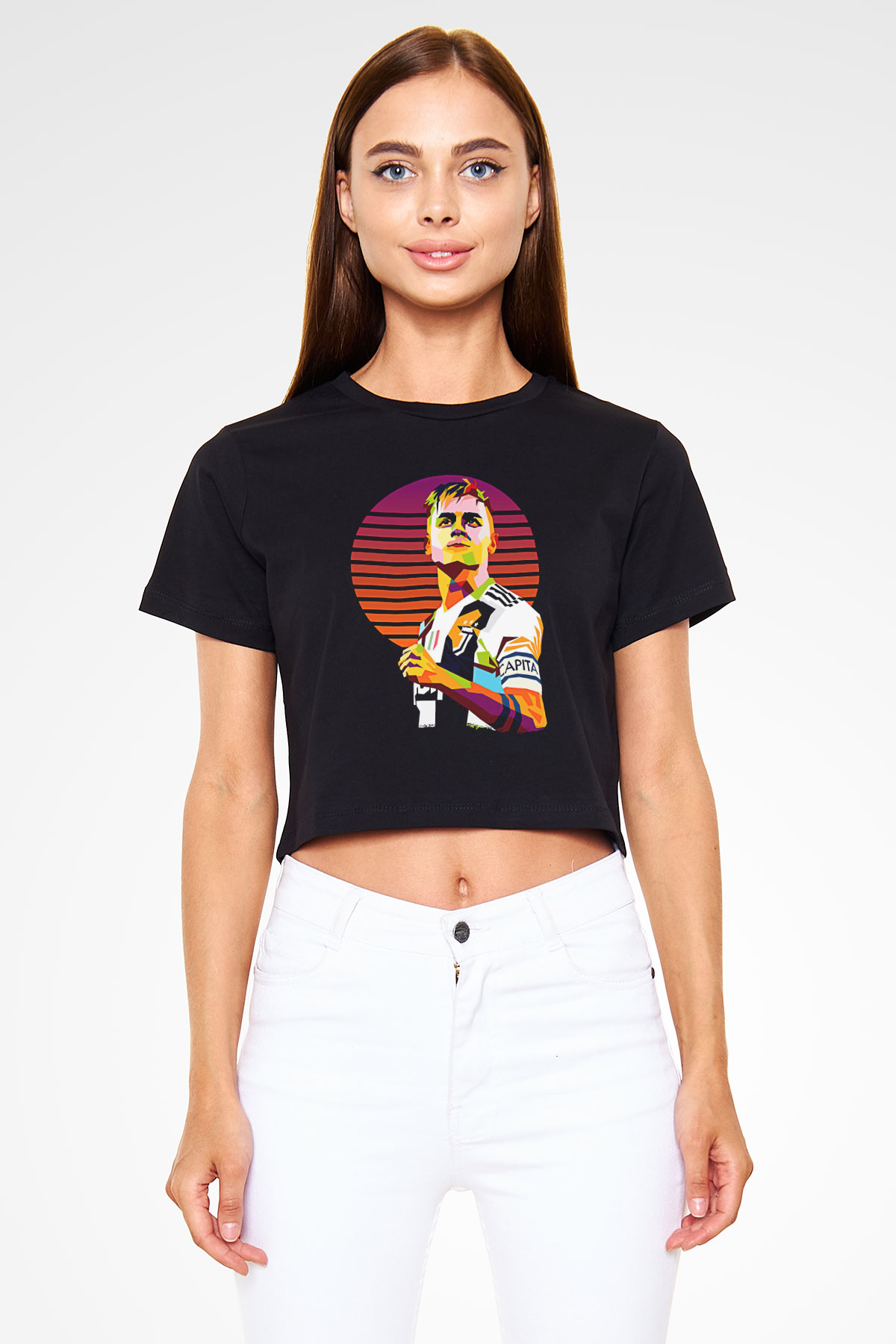 Paulo Dybala Baskılı Siyah Crop Top Kadın Tişört - Tshirt