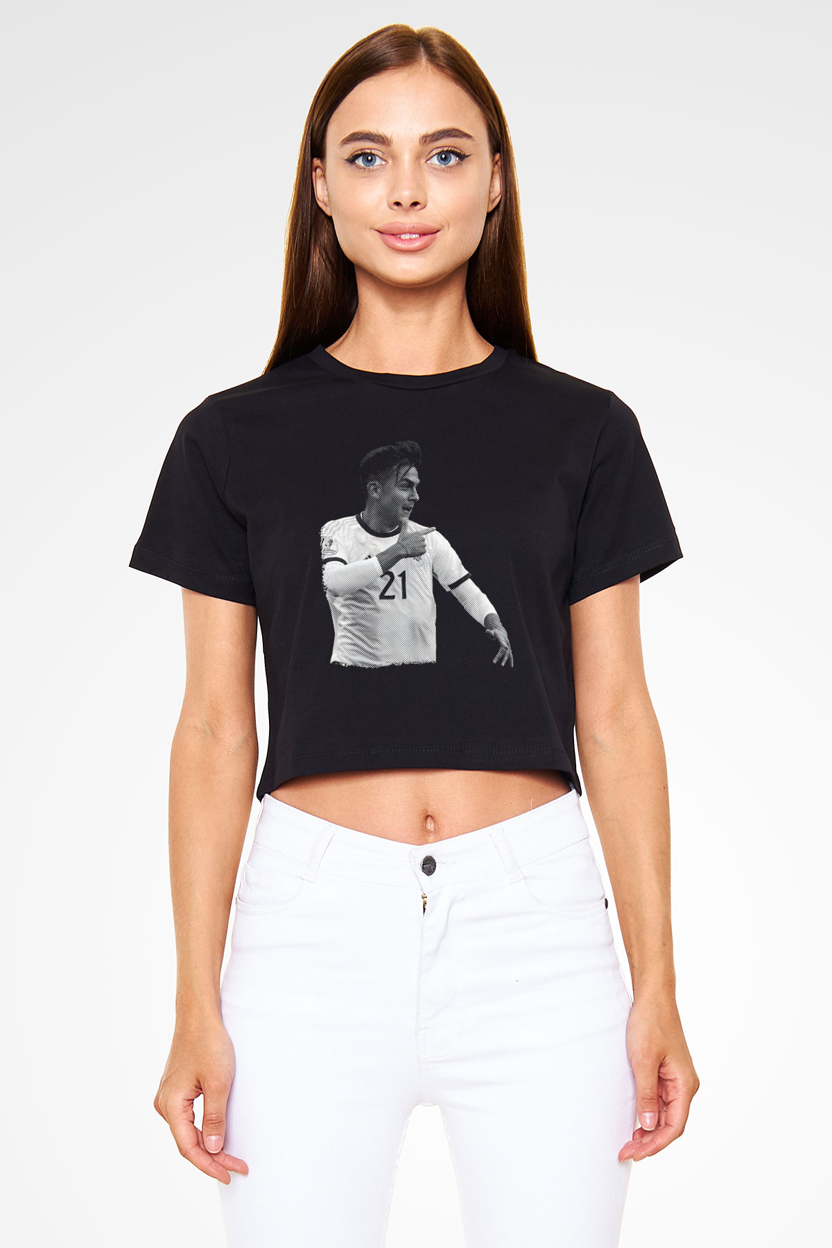 Paulo Dybala Baskılı Siyah Crop Top Kadın Tişört - Tshirt