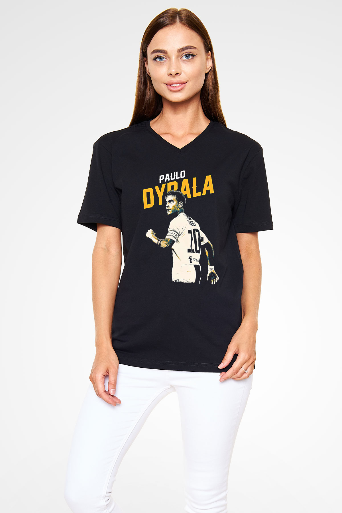Paulo Dybala Baskılı Unisex Siyah V Yaka Tişört - Tshirt