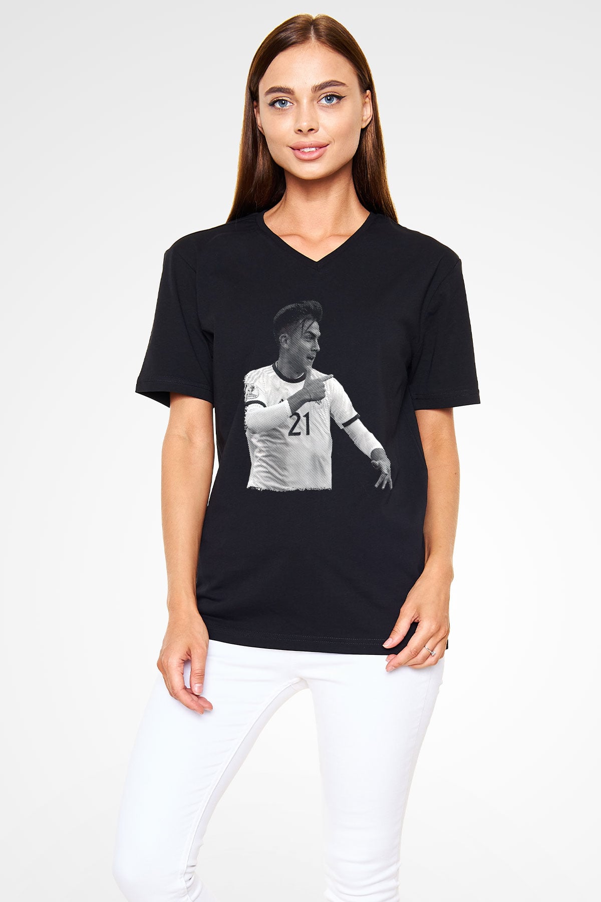 Paulo Dybala Baskılı Unisex Siyah V Yaka Tişört - Tshirt