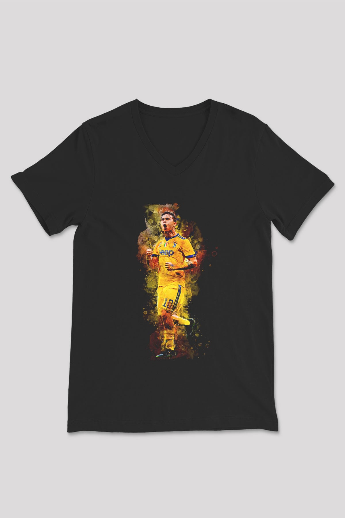 Paulo Dybala Baskılı Unisex Siyah V Yaka Tişört - Tshirt