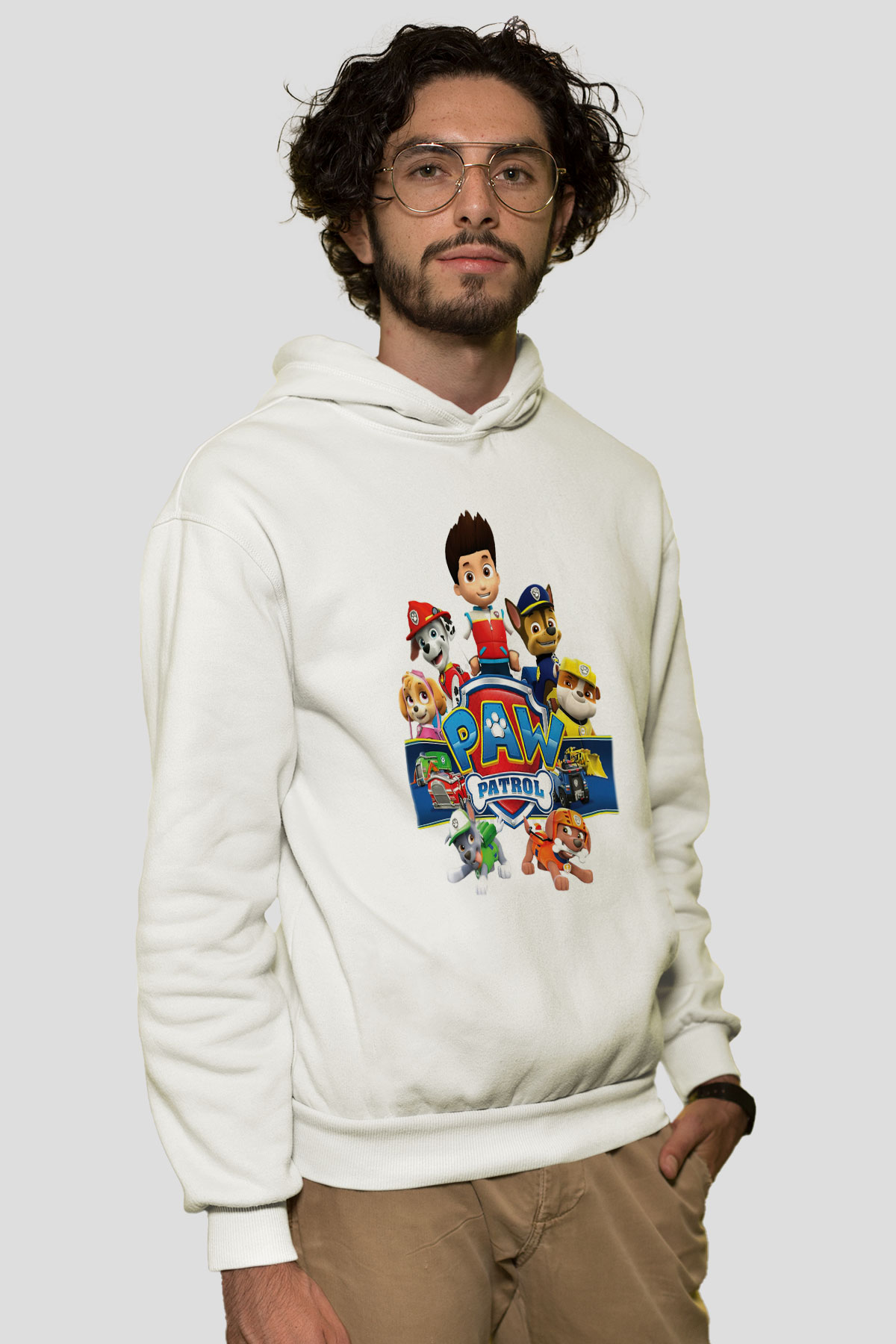 Paw Patrol Beyaz Unisex Kapşonlu Sweatshirt