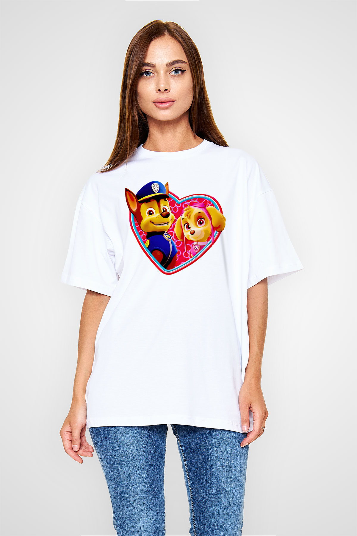 Paw Patrol Beyaz Unisex Oversize Tişört T-Shirt