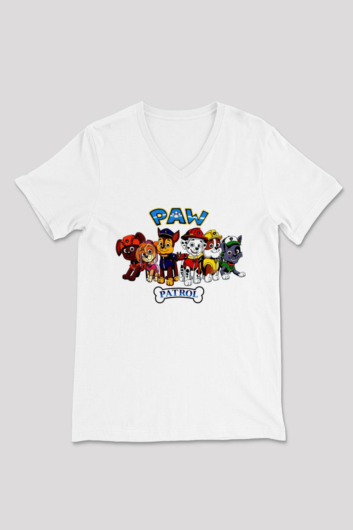 Paw Patrol Beyaz Unisex V Yaka Tişört