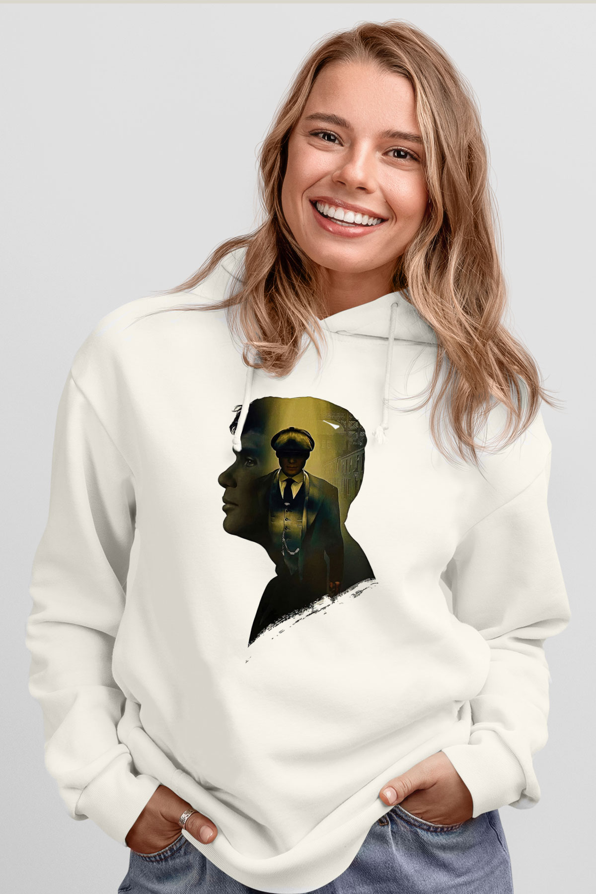 Peaky Blinders Baskılı Beyaz Unisex Hoodie